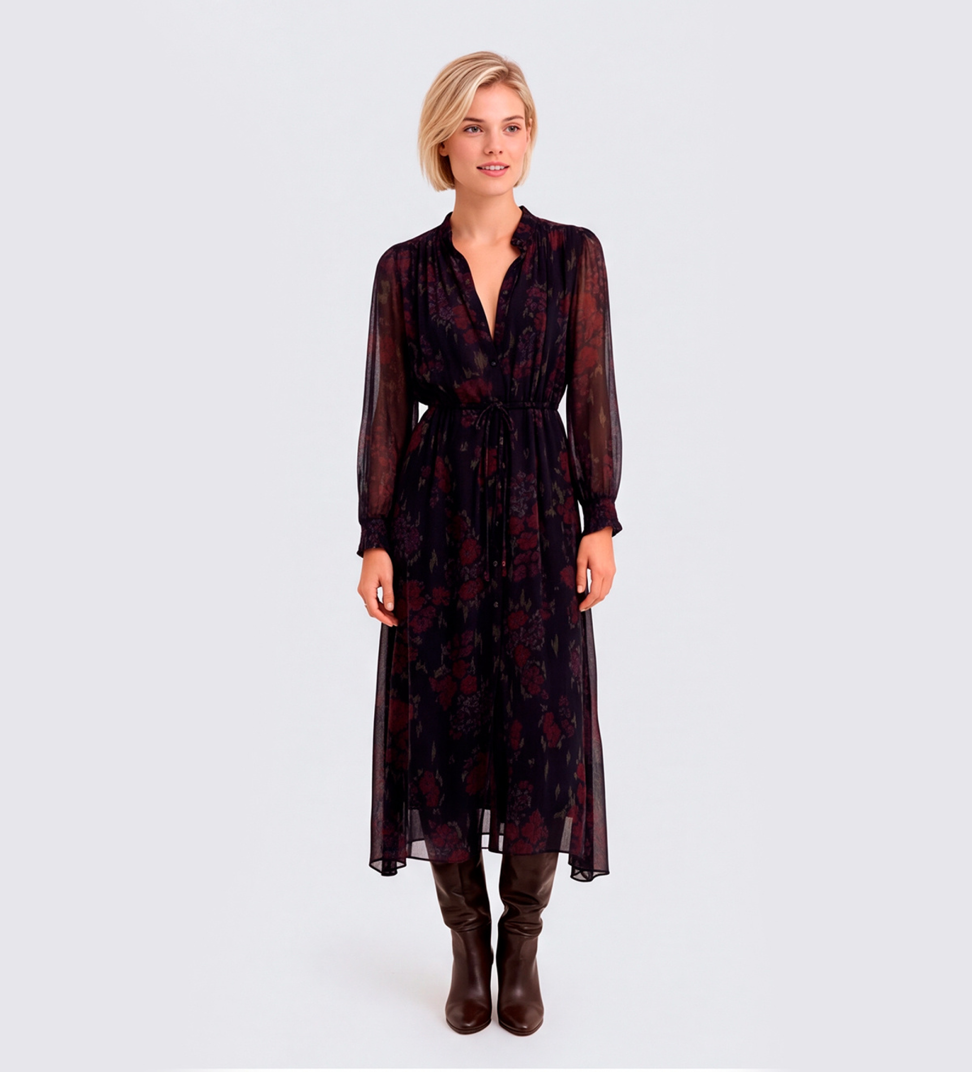 BA&SHvoor vrouwen. 1H26DELO Zwarte Delora-jurk (38), Casual, Viscose, Lange mouwen