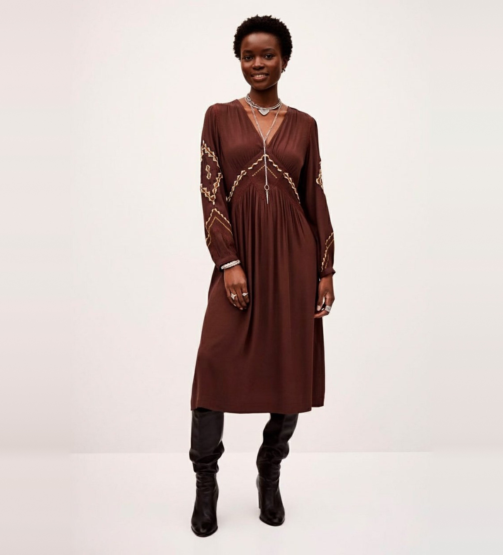 BA&SH für Damen. 1H25TANY Midikleid Tany braun (34), Lässig, Viskose, Langarm