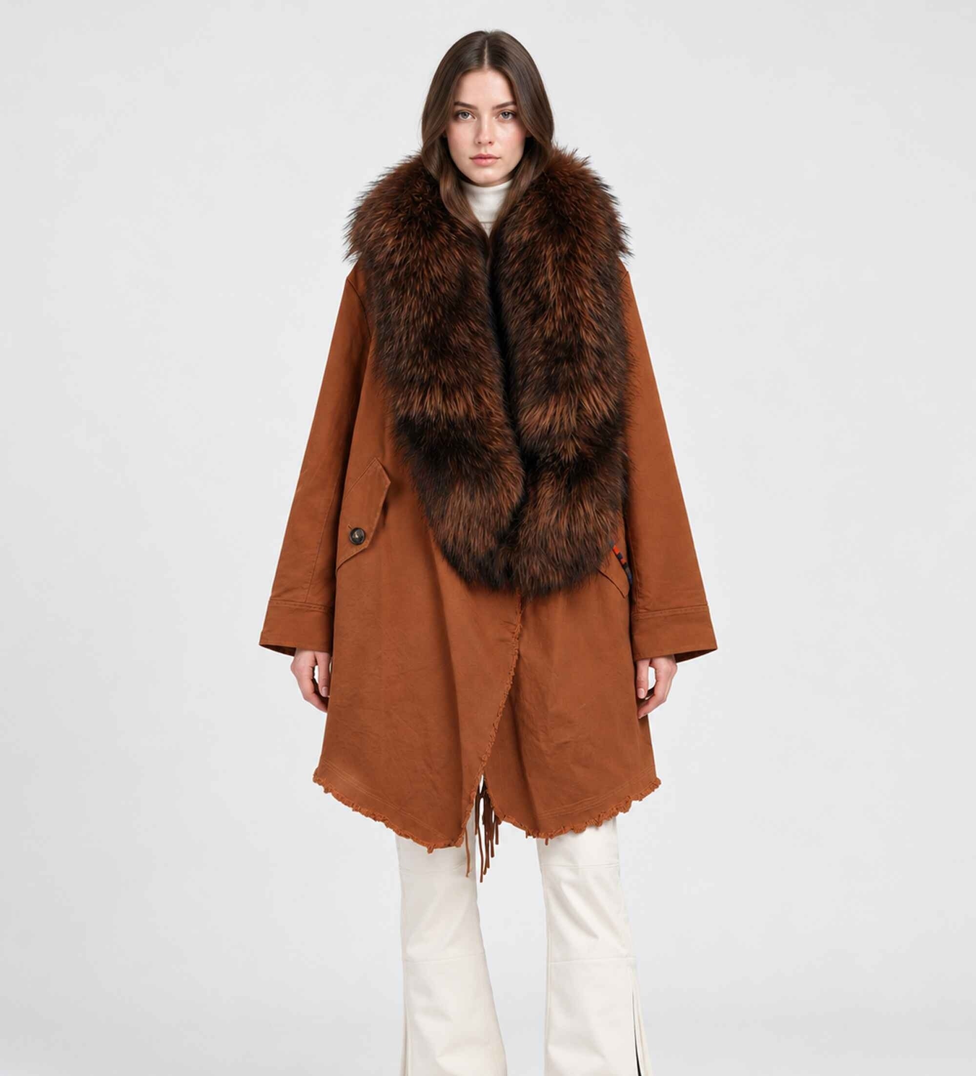 Bazar Deluxevoor vrouwen. S1229 Bruine dubbele jas (40), Casual, Wol