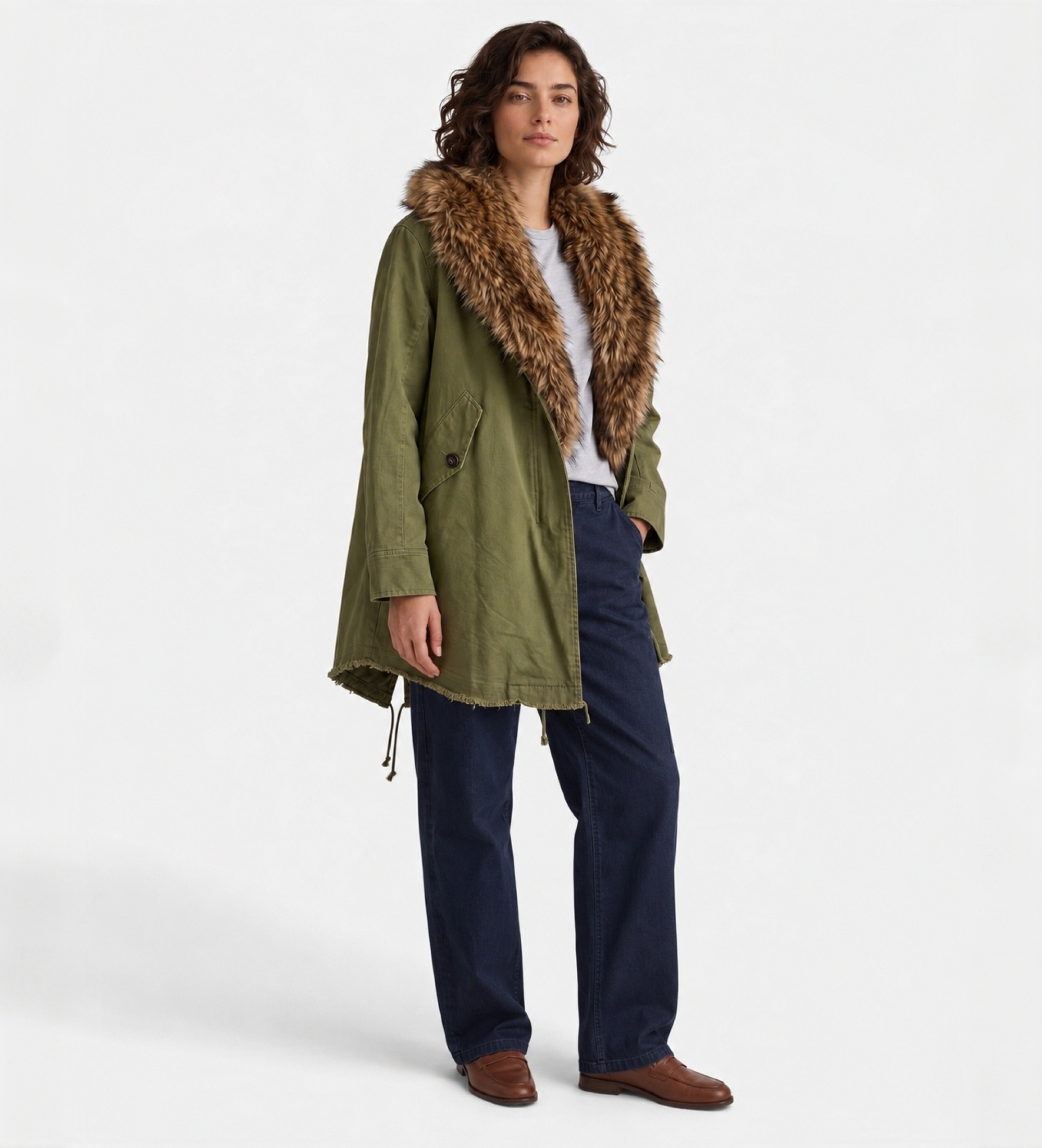 Bazar Deluxevoor vrouwen. S1228 Groene dubbele jas (42), Bruin, Casual, Wol