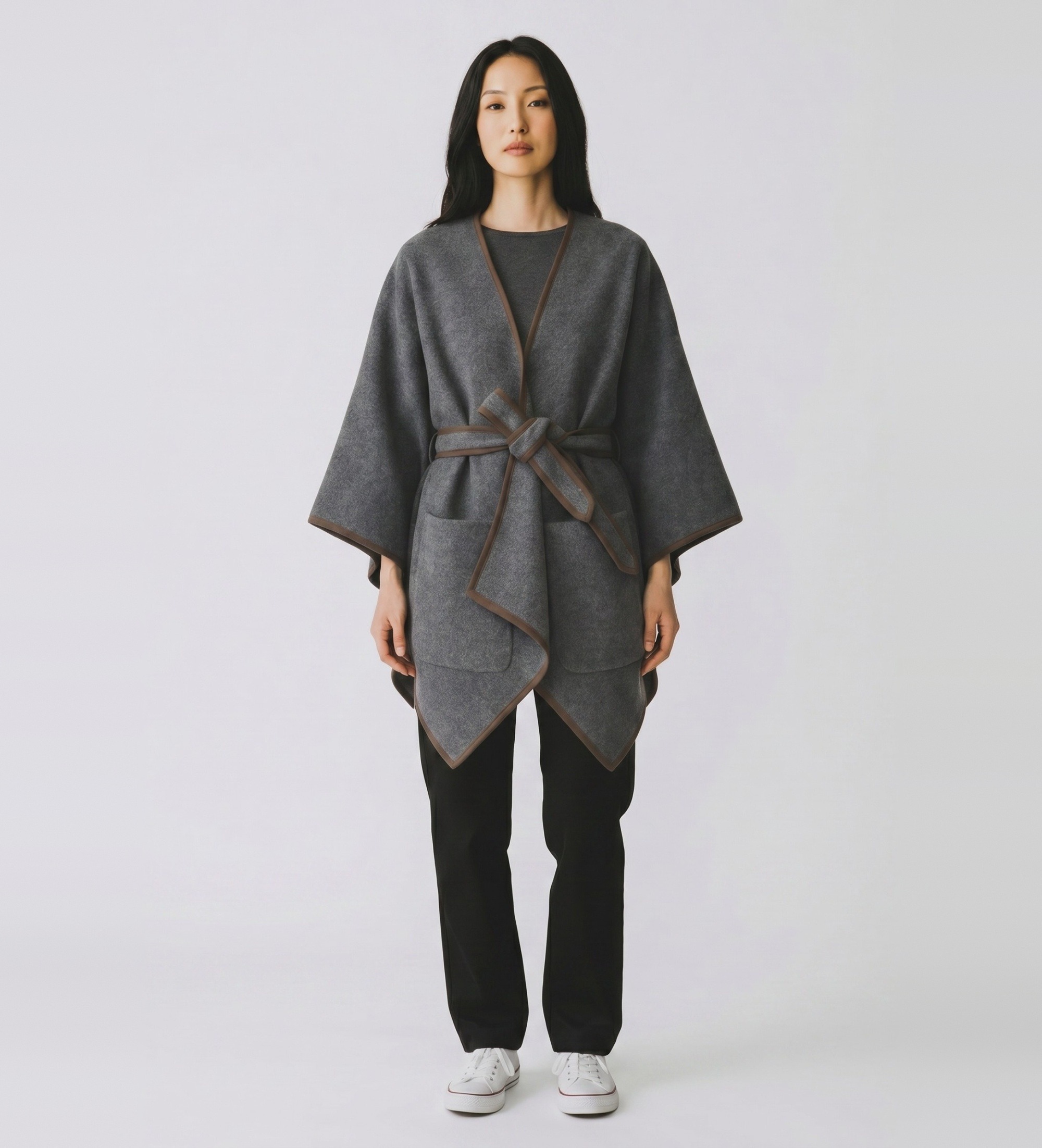 Bazar Deluxevoor vrouwen. S1236 Poncho met riem grijs (38), Casual, Wol