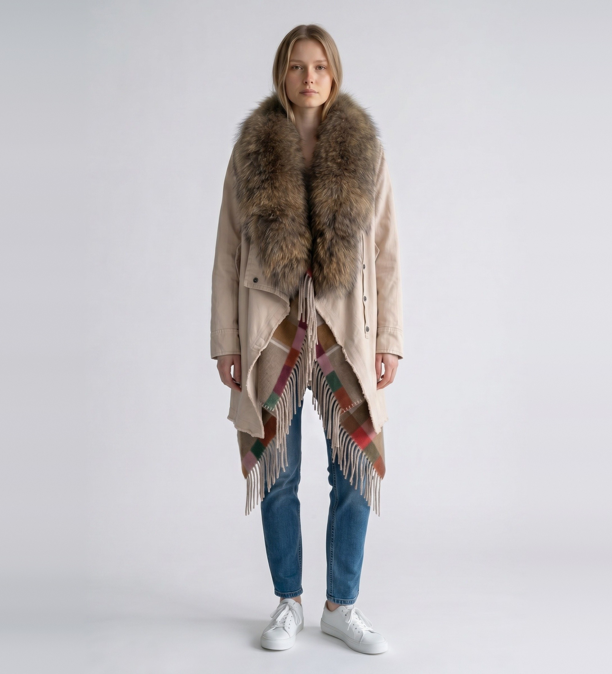 Bazar Deluxevoor vrouwen. S1228 Dubbele beige jas (42), Casual, Wol