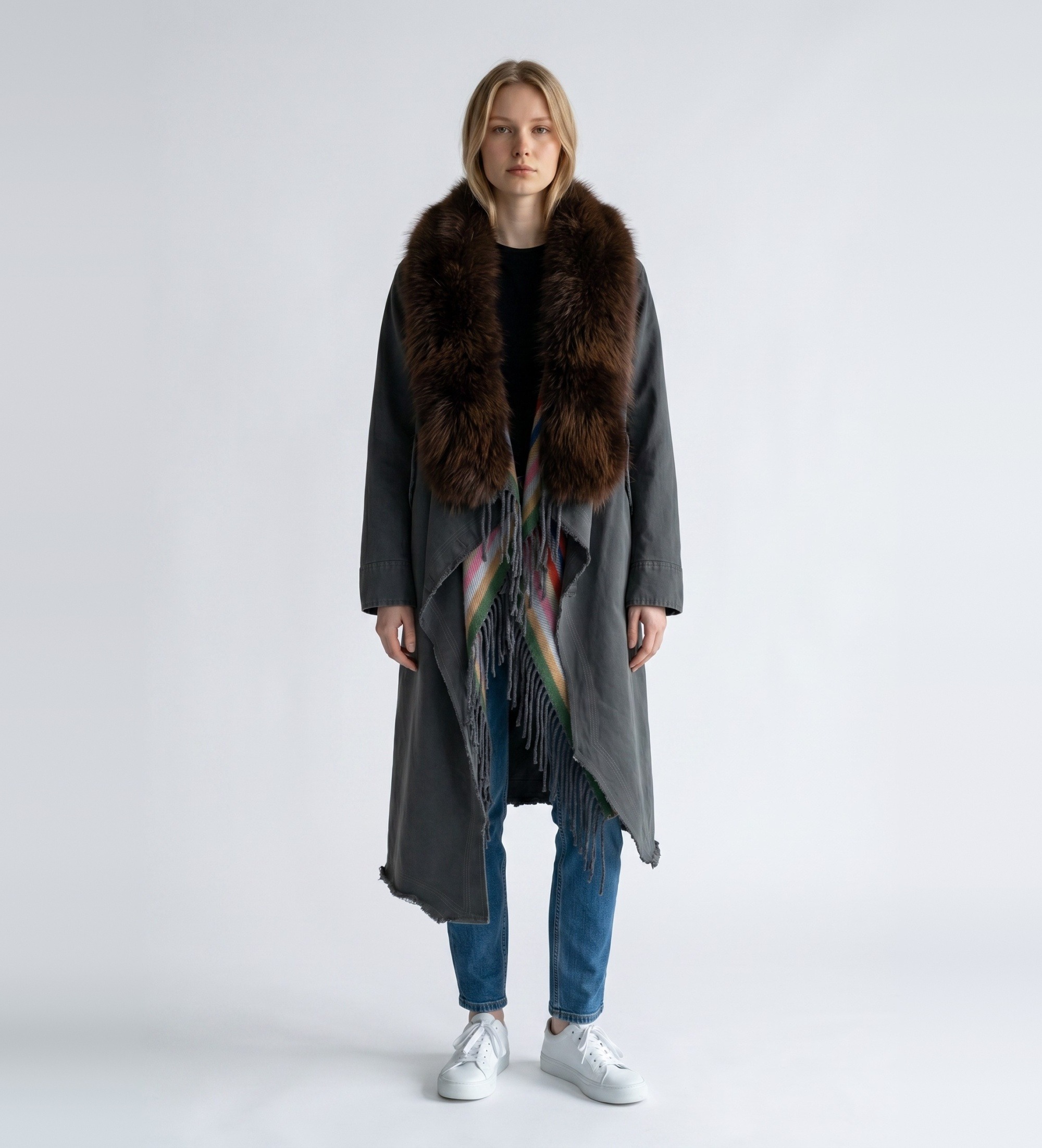 Bazar Deluxevoor vrouwen. S1229 Jas met onregelmatig grijs haar (42), Casual, Wol