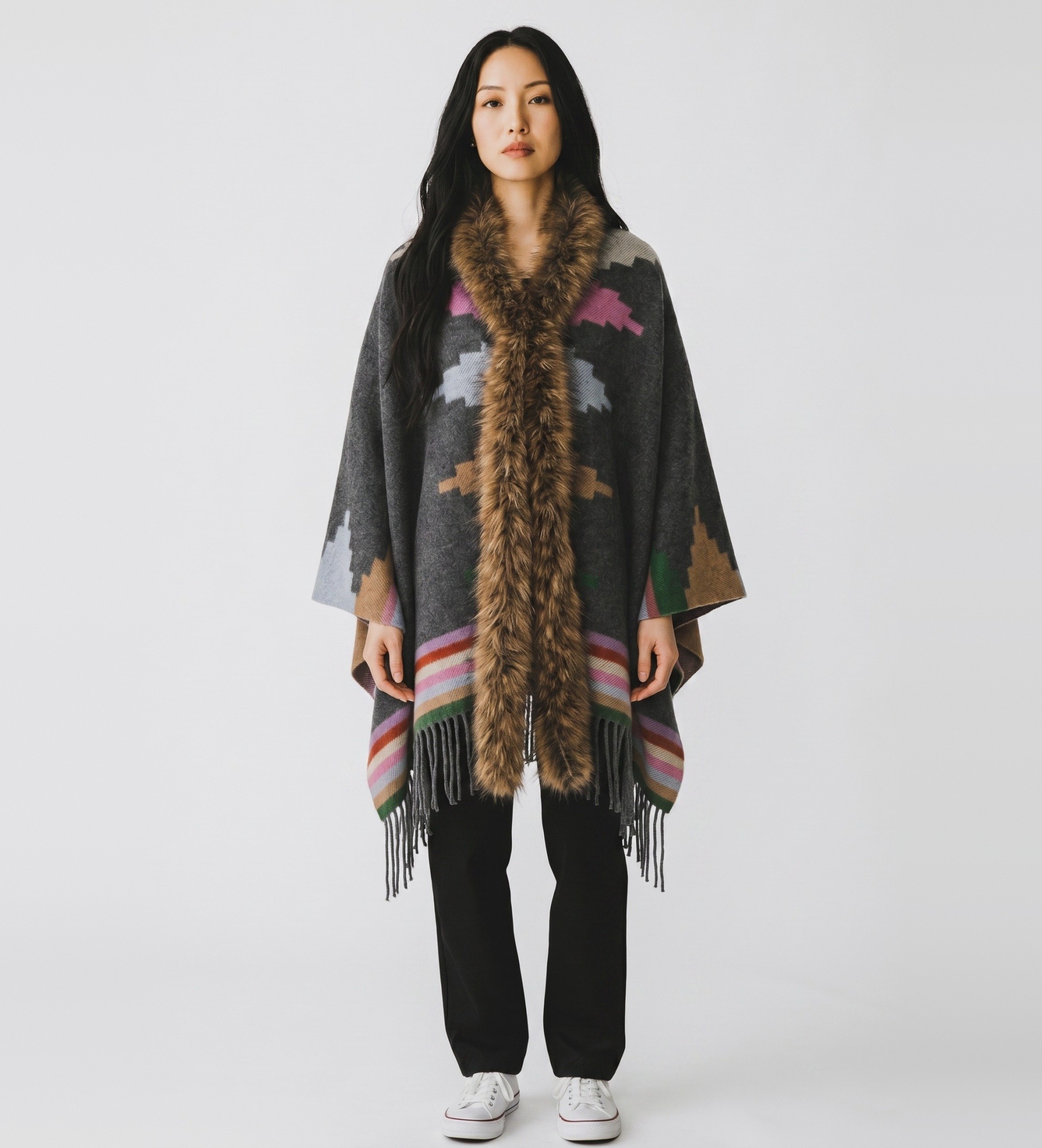 Bazar Deluxevoor vrouwen. STOLA Poncho met grijs haar (OSFA), Casual, Wol
