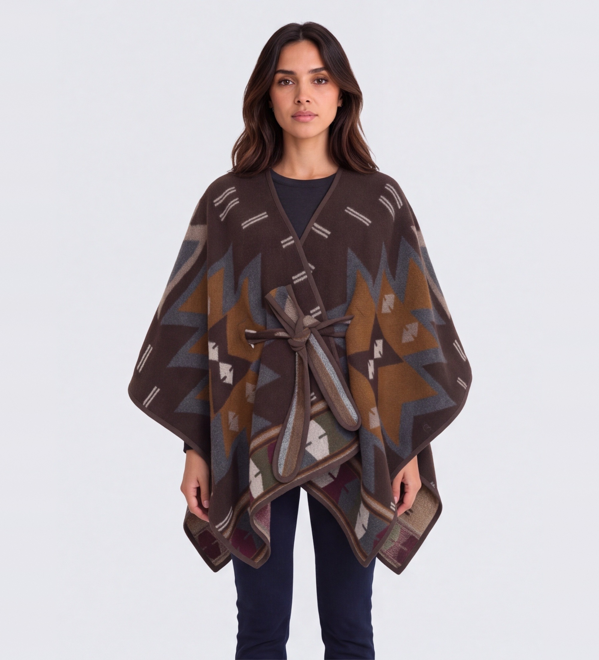 Bazar Deluxevoor vrouwen. S1212 Poncho bruin (38), Casual, Wol