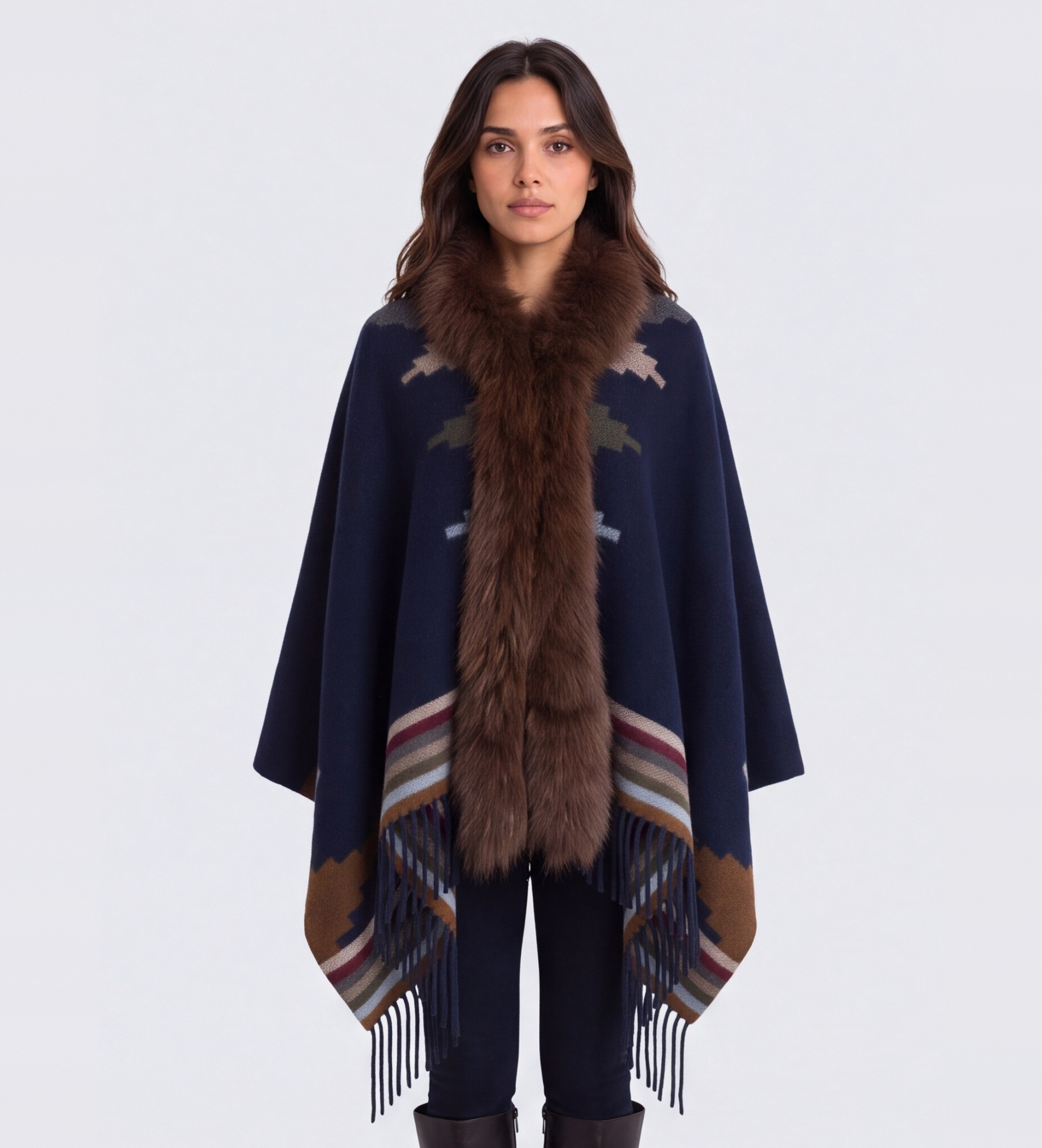 Bazar Deluxevoor vrouwen. STOLA Blauwe Poncho Stola (OSFA), Wol, Klassiek