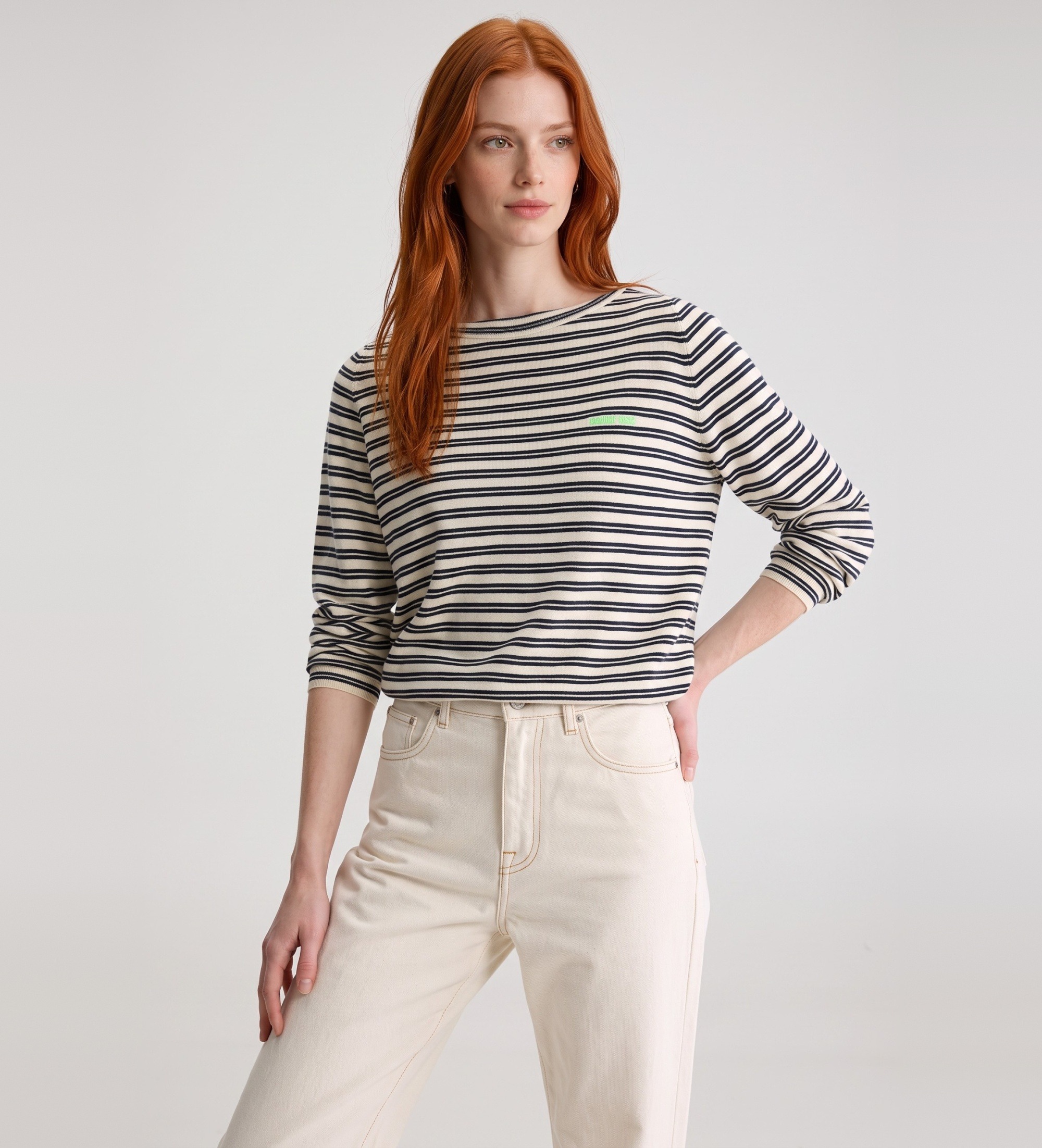 Bellerose für Damen. BW262917 K1008S Gerhi T-Shirt Streifen weiß, schwarz (M), Lässig, Baumwolle, Langarm