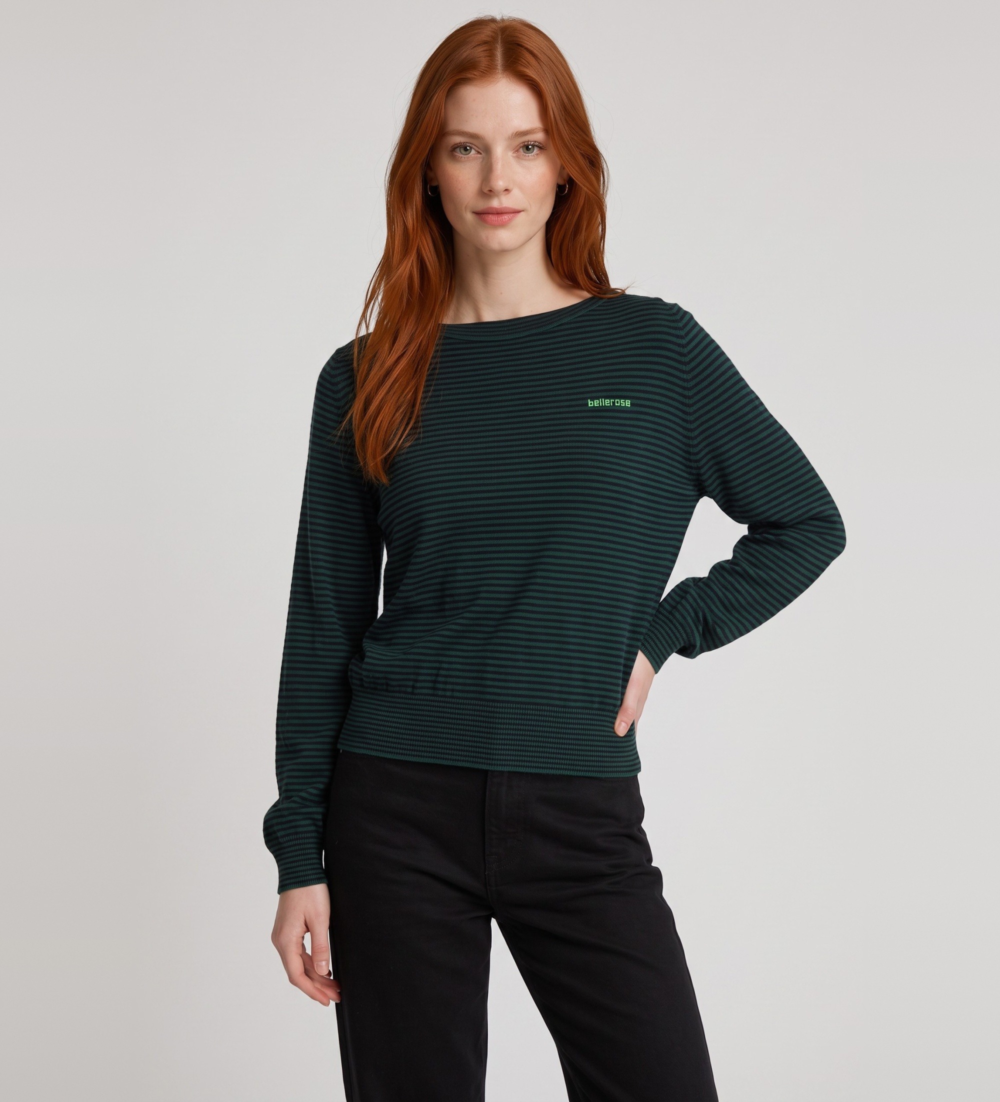 Bellerose für Damen. BW262917 K1008S Jersey Gerhi Streifen grün, schwarz (M), Lässig, Baumwolle, Langarm