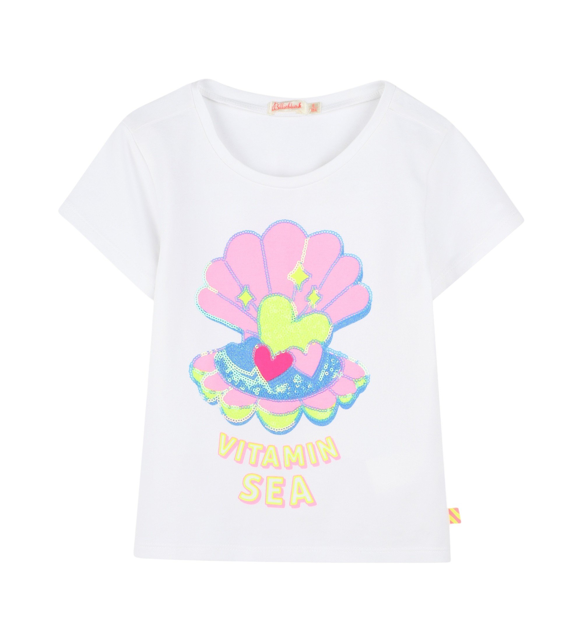 Billieblush für Mädchen. U20923 T-Shirt mit weißem Paillettenbesatz (2Y= 86cm), Lässig, Baumwolle, Kurzarm, Kinderbekleidung