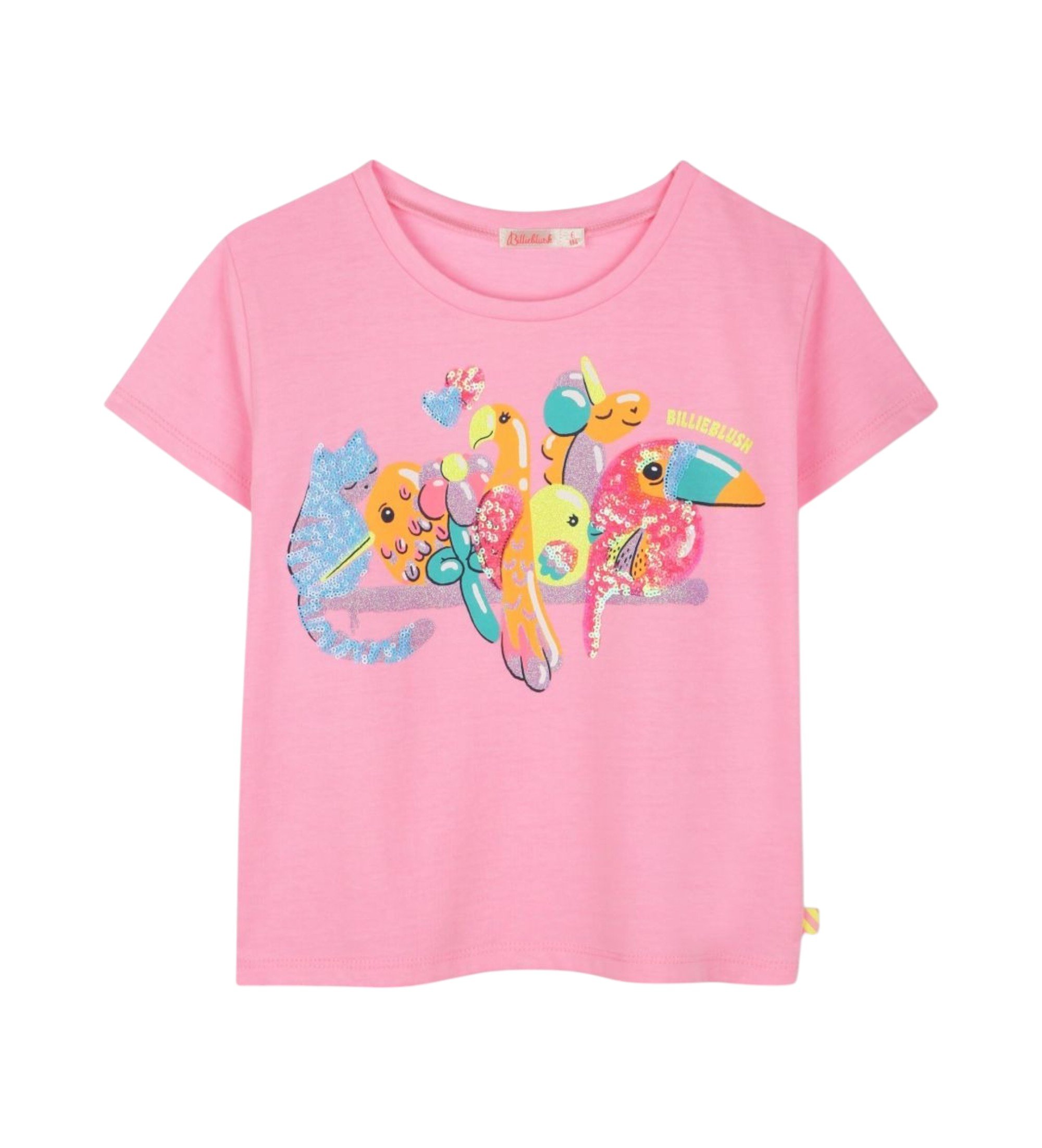 Billieblush für Mädchen. U21058 T-Shirt mit rosa Pailletten-Details (4Y= 102cm), Lässig, Polyester, Kurzarm, Kinderbekleidung