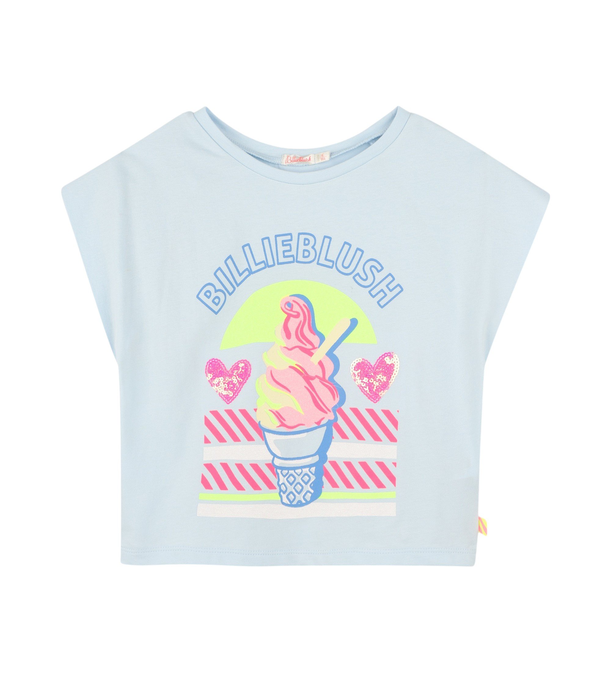 Billieblush für Mädchen. U20954 T-Shirt mit blauem Eiscreme-Aufdruck (3Y= 94cm), Lässig, Baumwolle, Kurzarm, Kinderbekleidung
