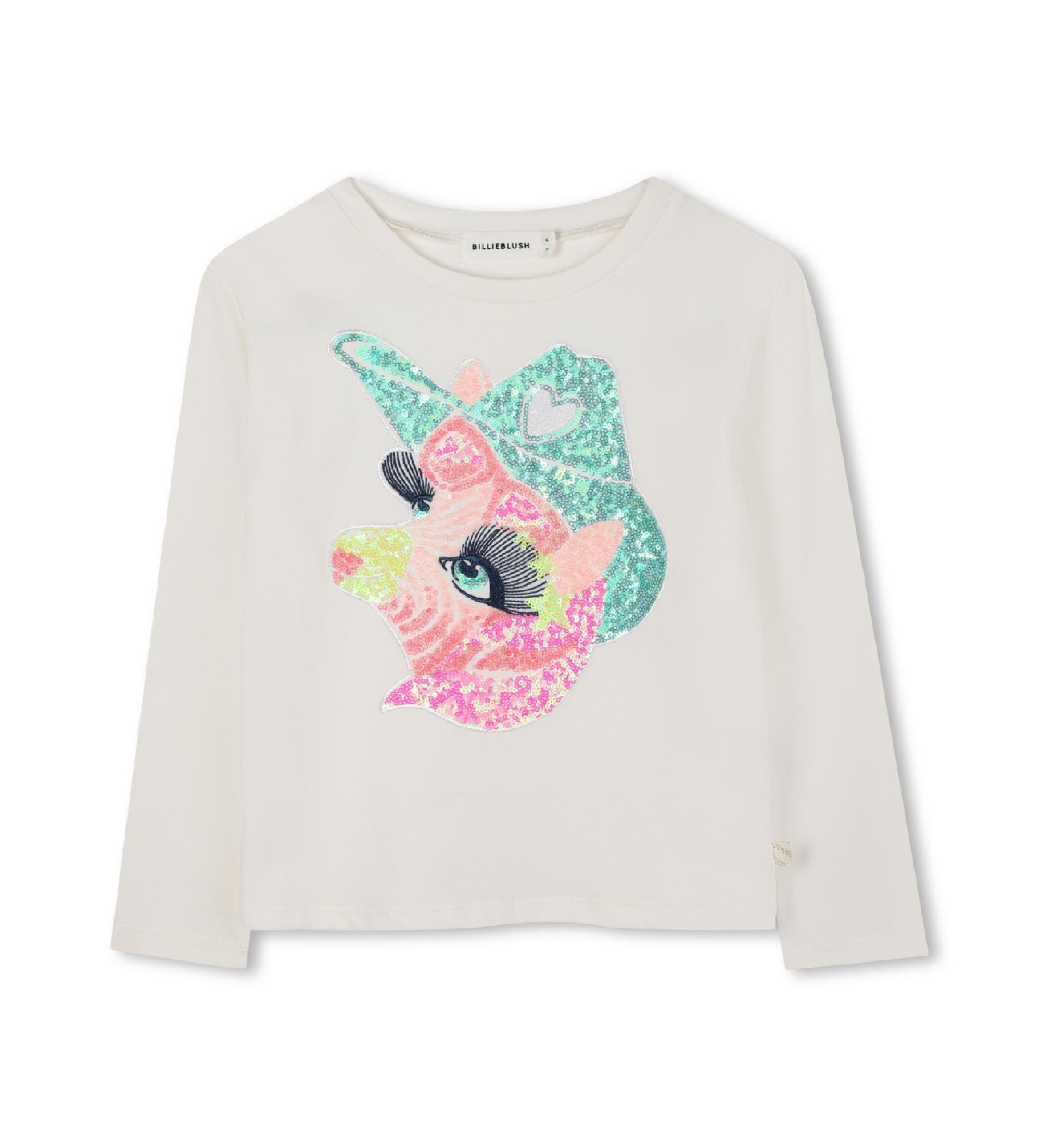 Billieblush für Mädchen. U21610 Off-white Einhorn-T-Shirt (8Y= 126cm), Weiß, Lässig, Baumwolle, Langarm, Kinderbekleidung
