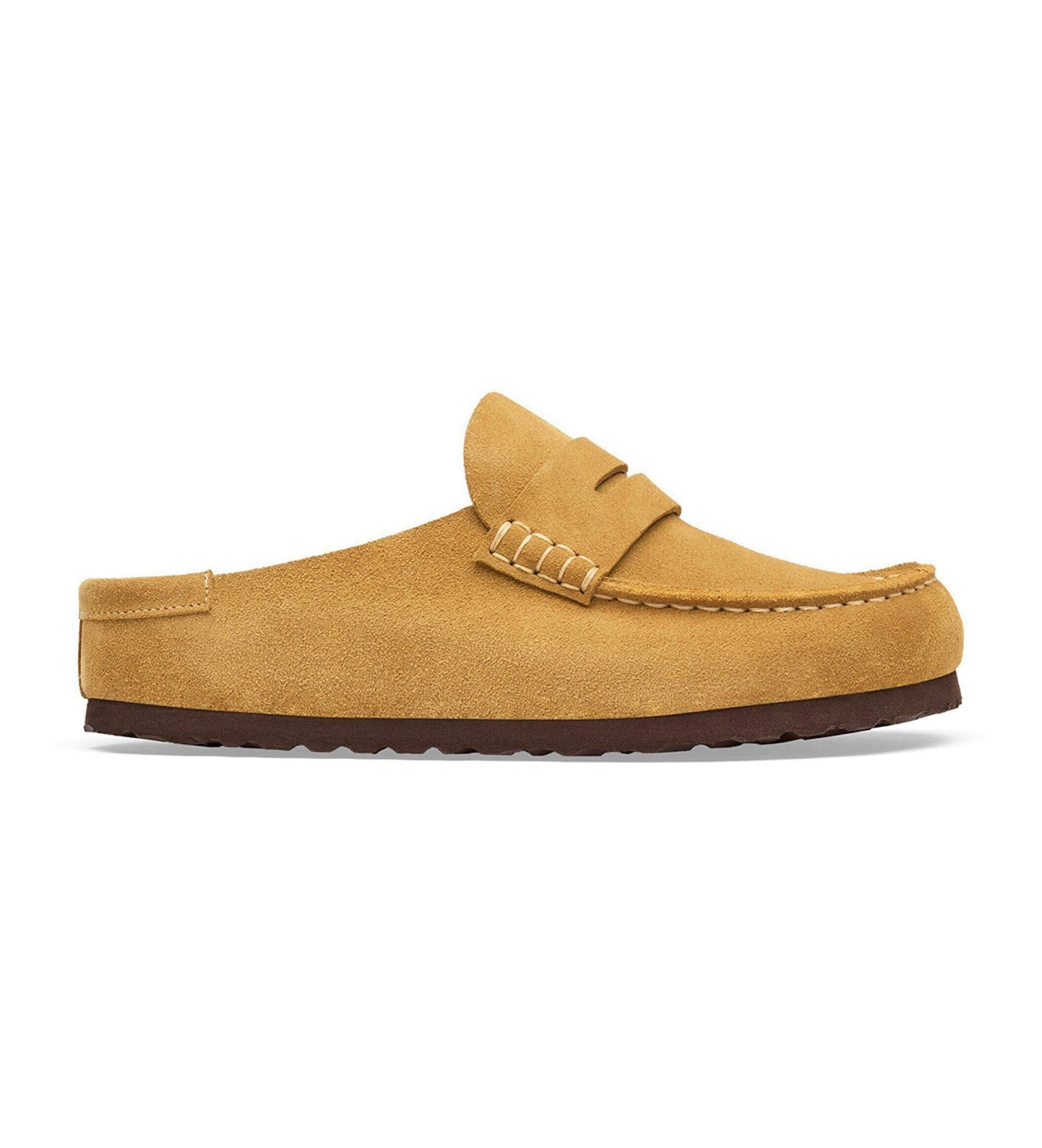 Birkenstock für Damen. 1033127 Leder-Mokassins Naples Wrapped (Schmale Passform) senfgelb (42), Wohnung, Wildleder, Keine, Lässig