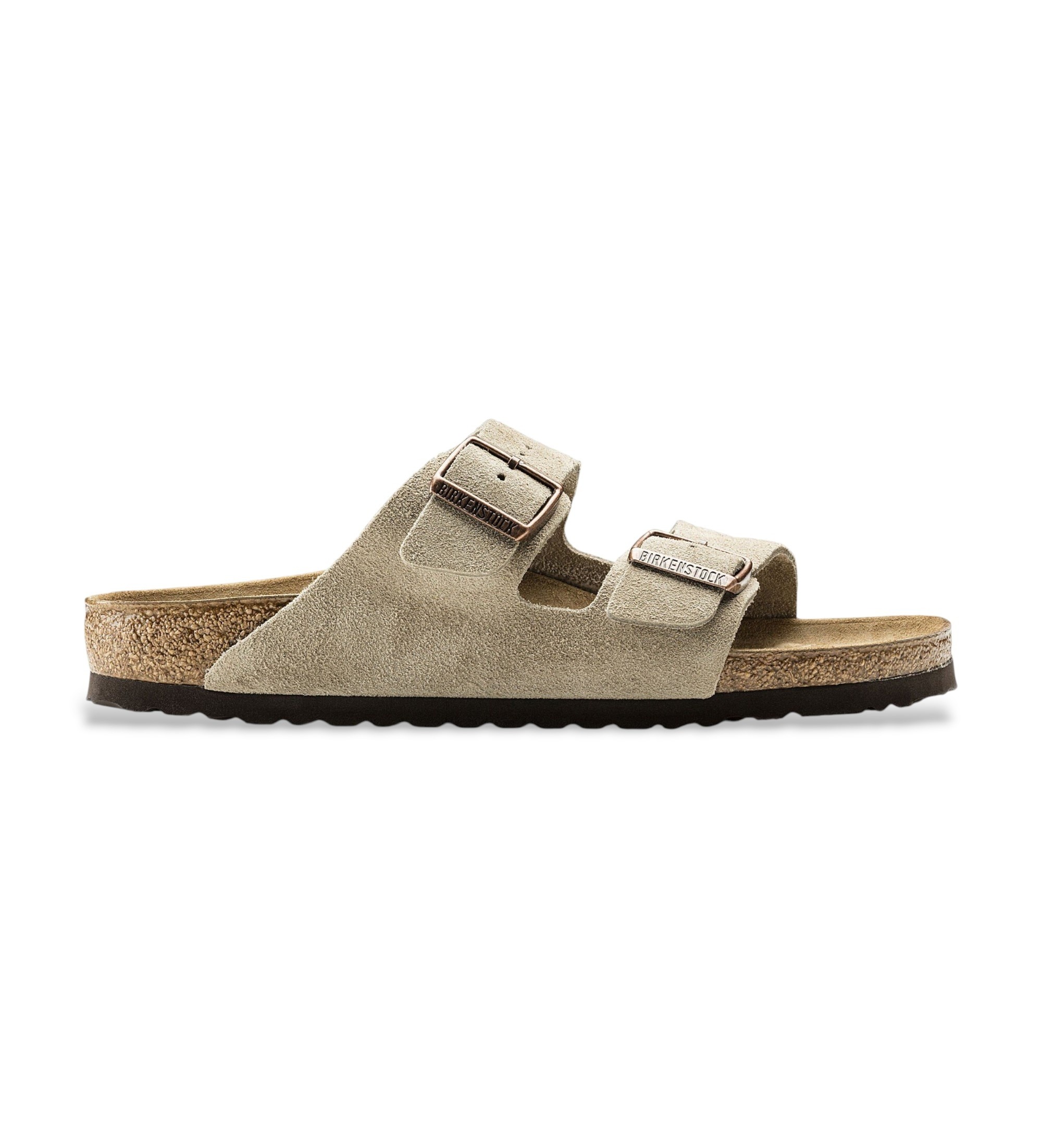 Birkenstock für Damen. 51463 Leder-Sandalen Arizona Leve (Schmale Passform) taupe (42), Wohnung, Wildleder, Keine, Lässig