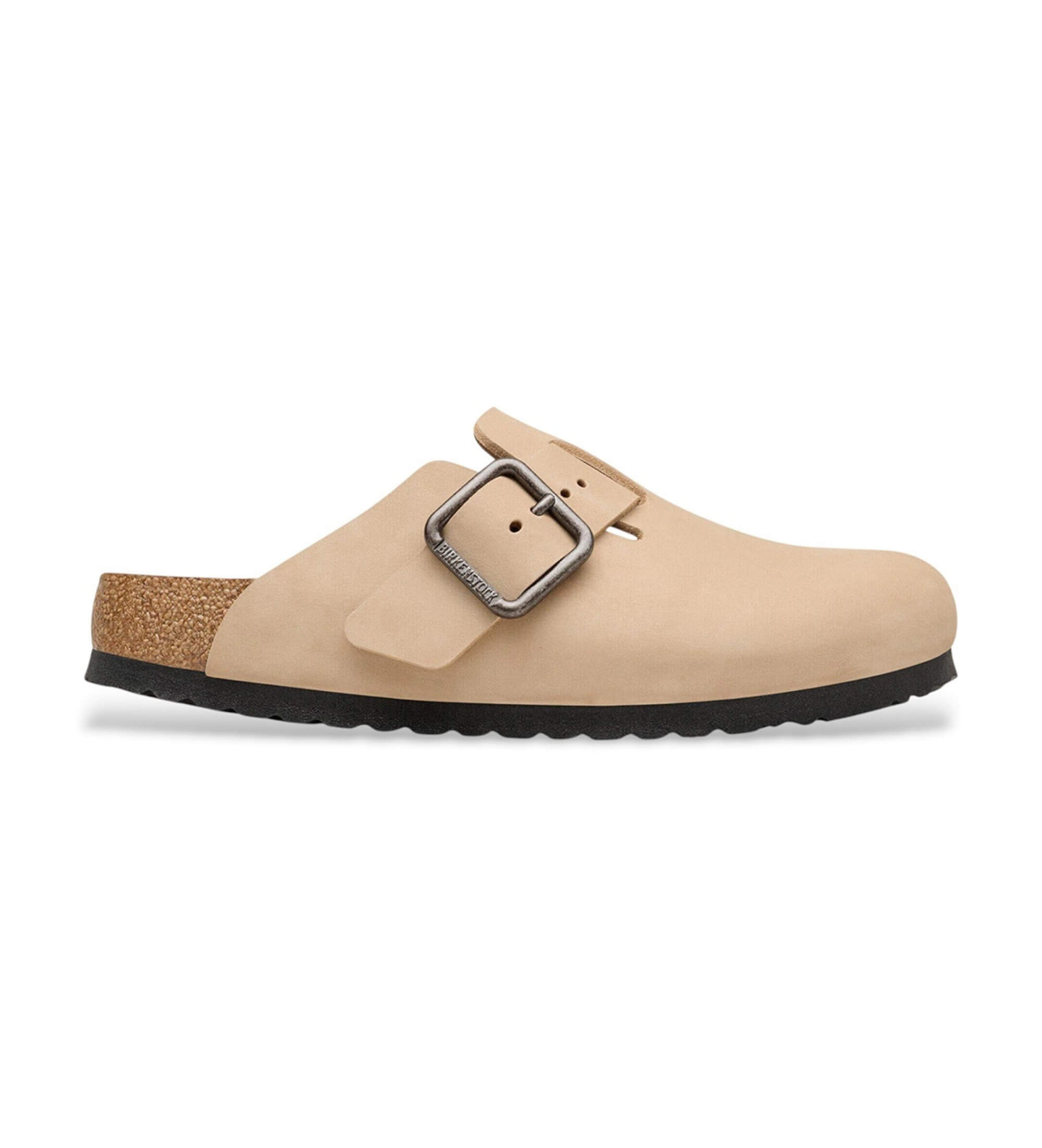 Birkenstock für Herren. 1031573 Leder-Sandalen Boston Wire Buckle (Schmale Passform) Sand (41), Beige, Wohnung, Nobuck, Schnalle, Lässig