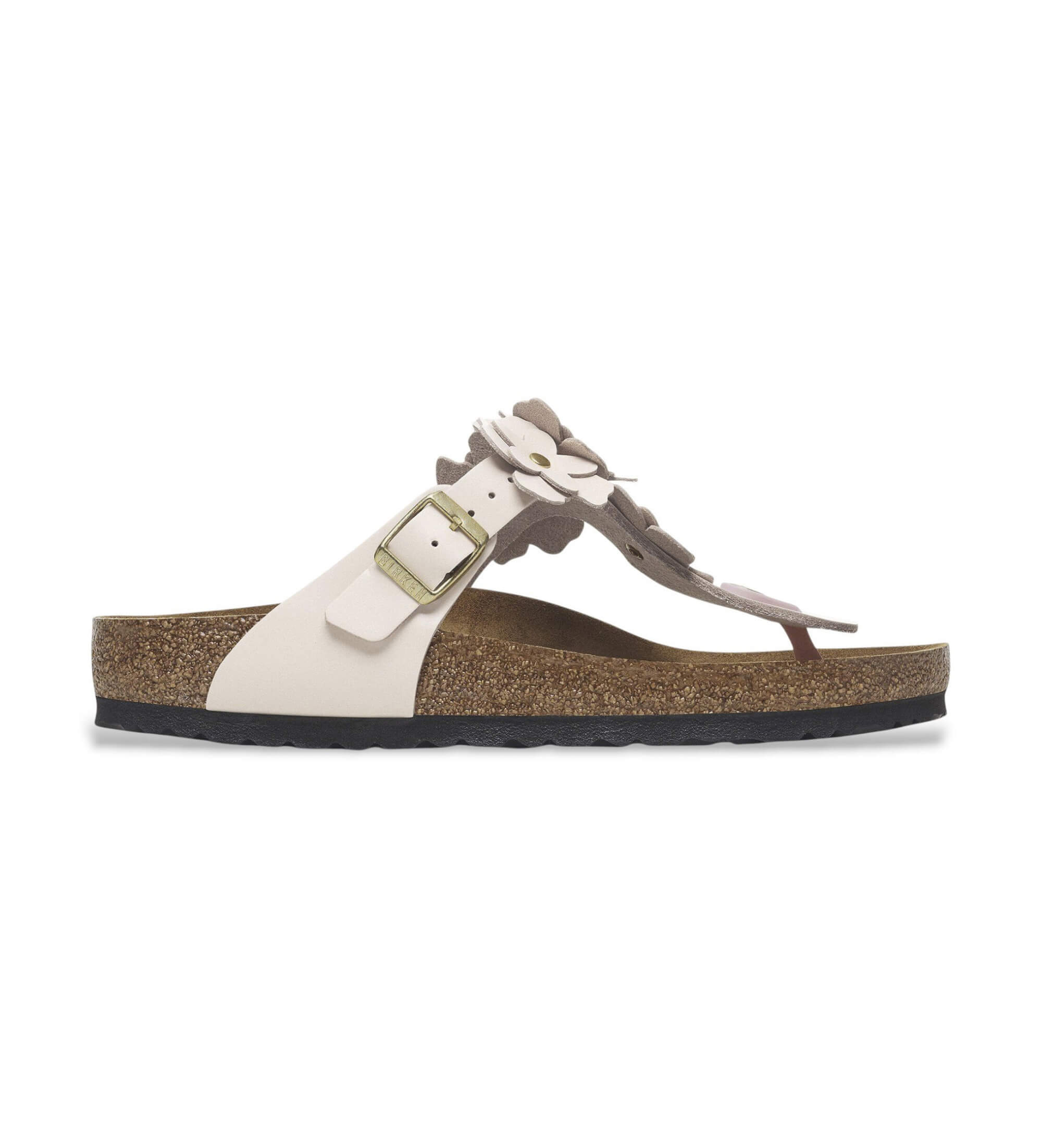 Birkenstock für Damen. 1029304 Ledersandalen Gizeh Flower Embellishment (Schmale Passform) hellrosa (37), Wohnung, Schnalle, Lässig