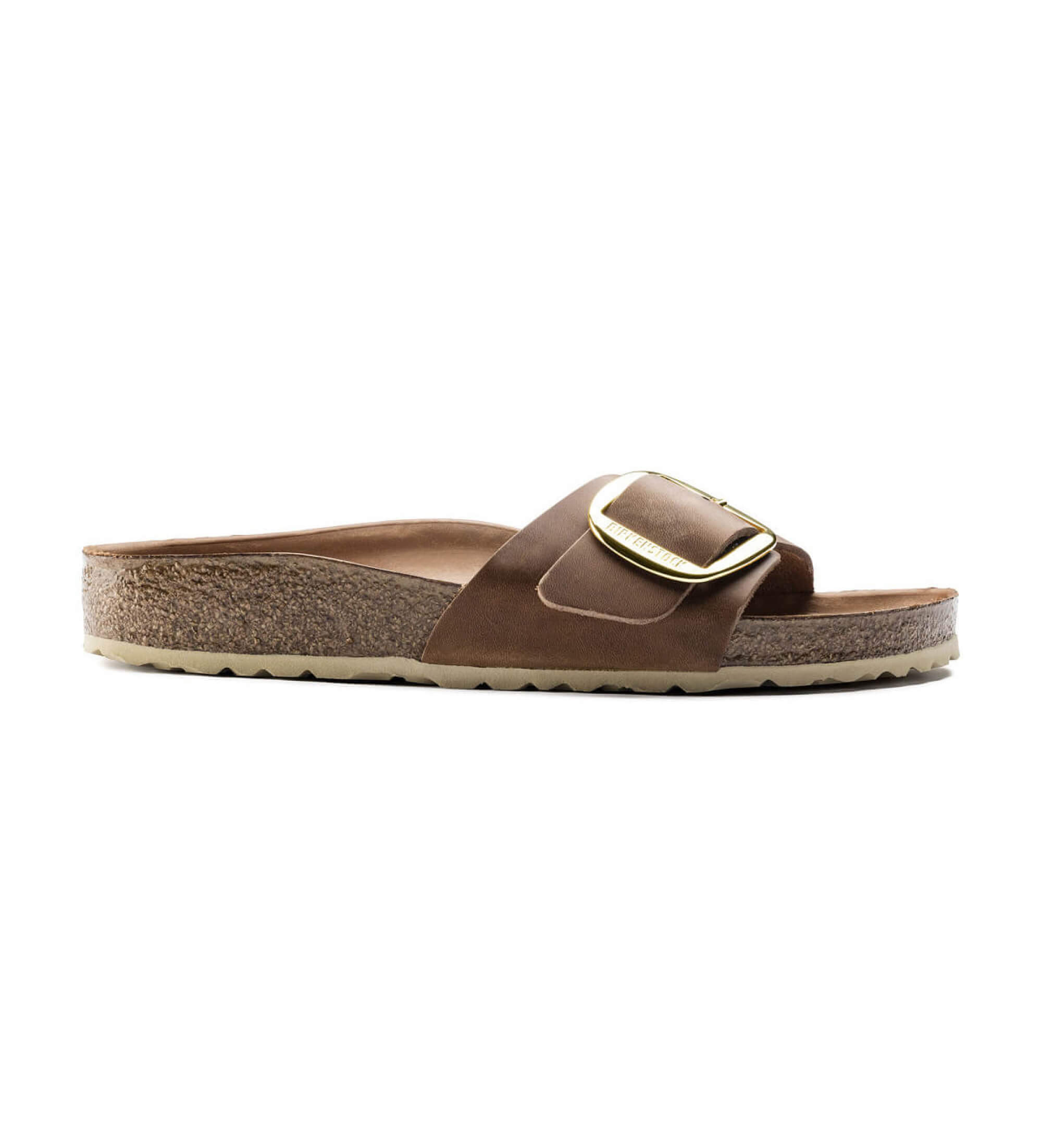 Birkenstock für Damen. 1006525 Leder-Sandalen Madrid Big Buckle (Schmale Passform) braun (38), Wohnung, Keine, Lässig
