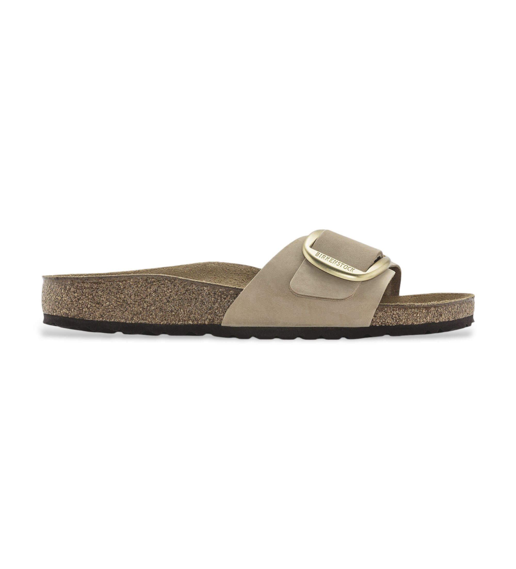 Birkenstock für Damen. 1024009 Sandalen aus Leder Madrid Big Buckle Nubuk (Schmale Passform) braun (42), Wohnung, Keine, Lässig