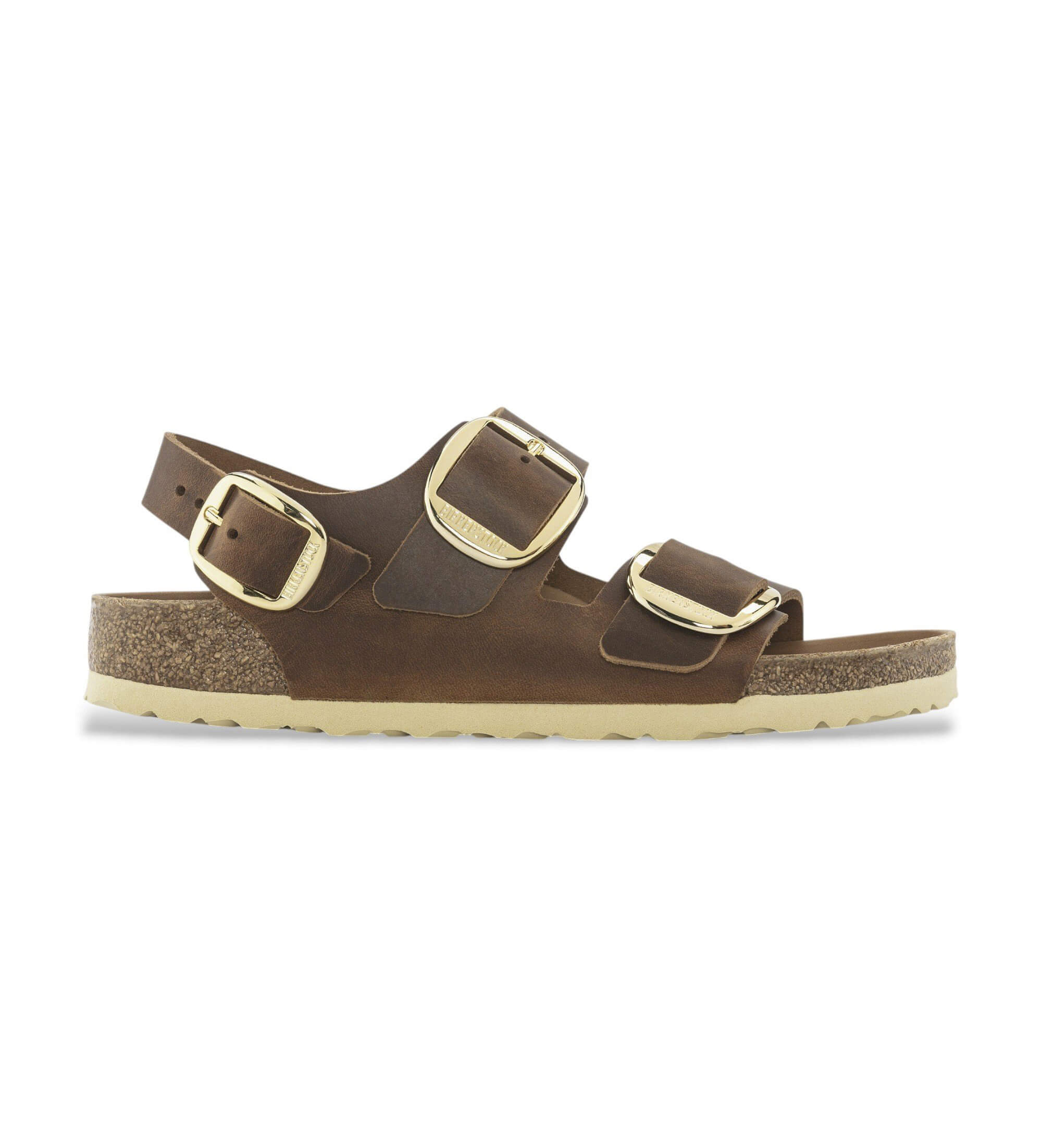 Birkenstock für Damen. 1024067 Sandalen aus Leder Milano Big Buckle Geöltes Leder (Schmale Passform) braun (40), Wohnung, Schnalle, Lässig