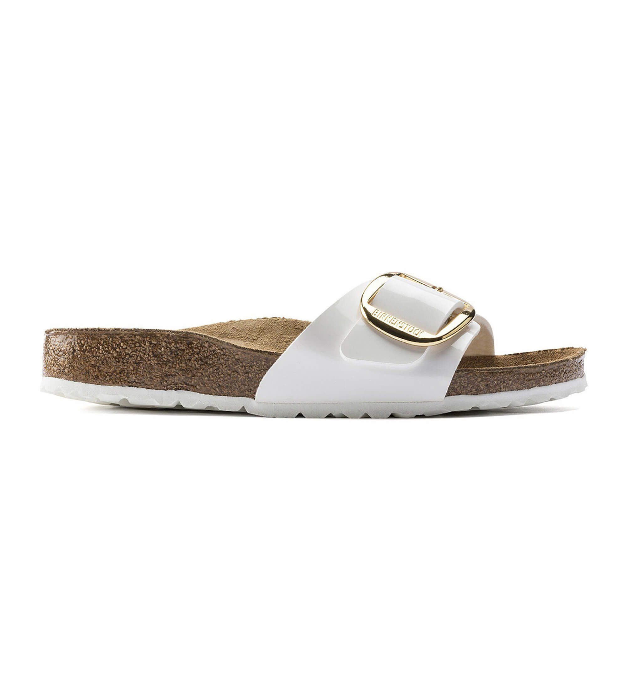 Birkenstock für Damen. 1019814 Sandalen Madrid Big Buckle Birko-Flor (Schmale Passform) weiß (40), Wohnung, Keine, Lässig, Lackleder