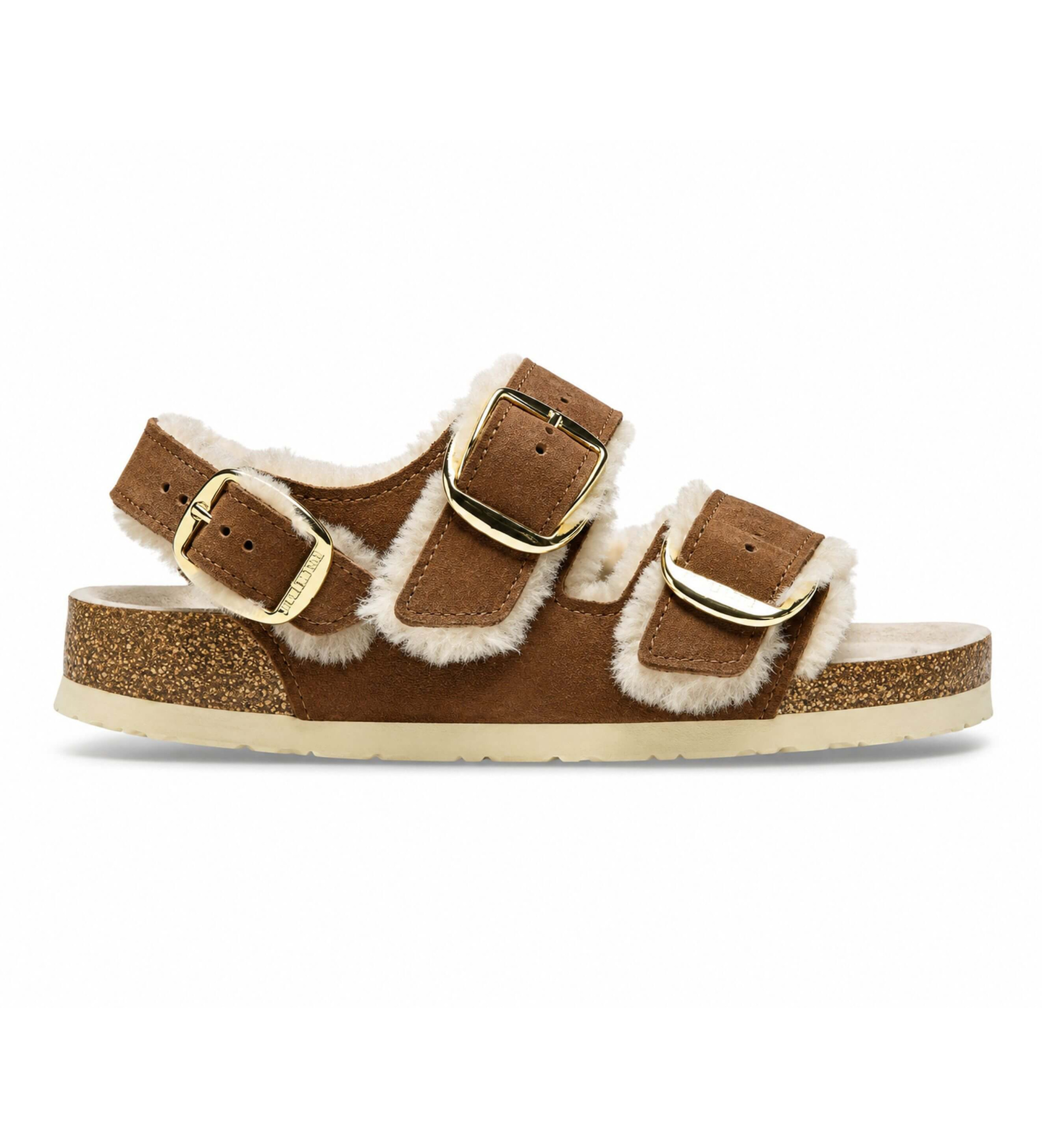 Birkenstock für Damen. 1025455 Sandalen Milano Big Buckle (Schmale Passform) braun (39), Wohnung, Schnalle, Lässig