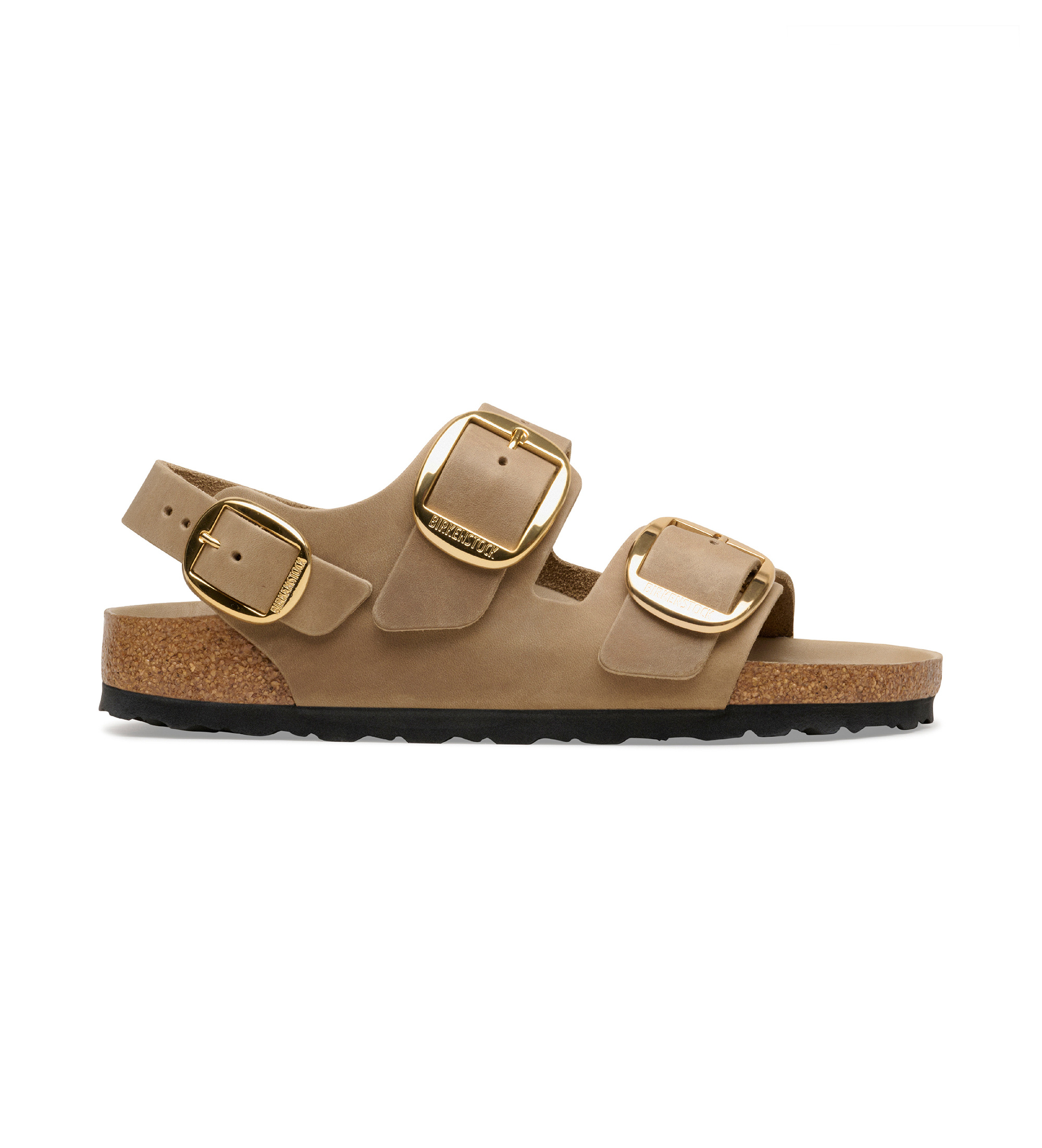 Birkenstock für Damen. 1031782 Sandalias Milano Big Buckle Oiled (Schmale Passform) beige (39), Leder, Braun, Wohnung, Schnalle, Lässig