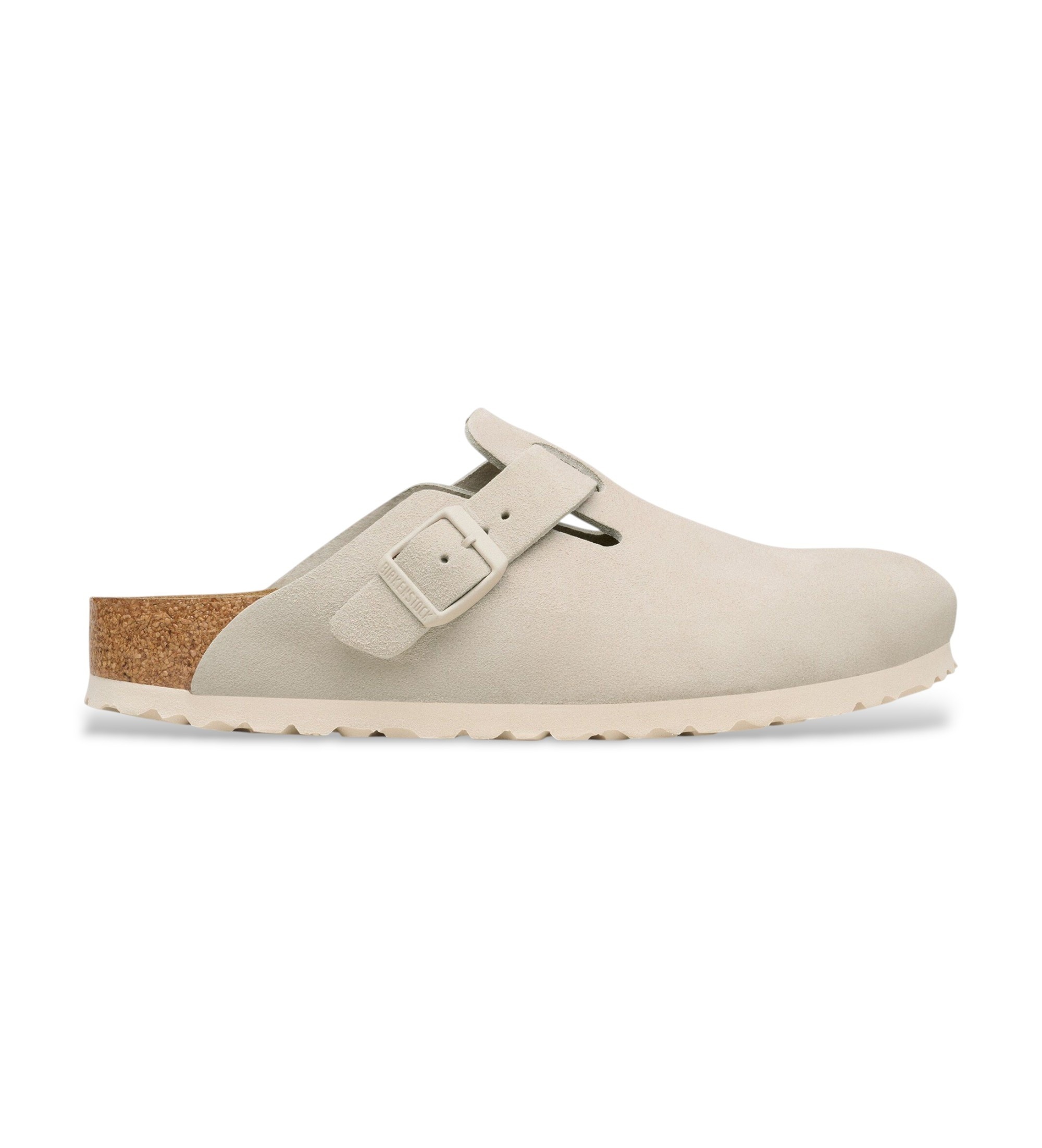 Birkenstock für Damen. 1031662 Clogs Boston (Schmale Passform) gebrochenes weiß (39), Wohnung, Wildleder, Schnalle, Lässig