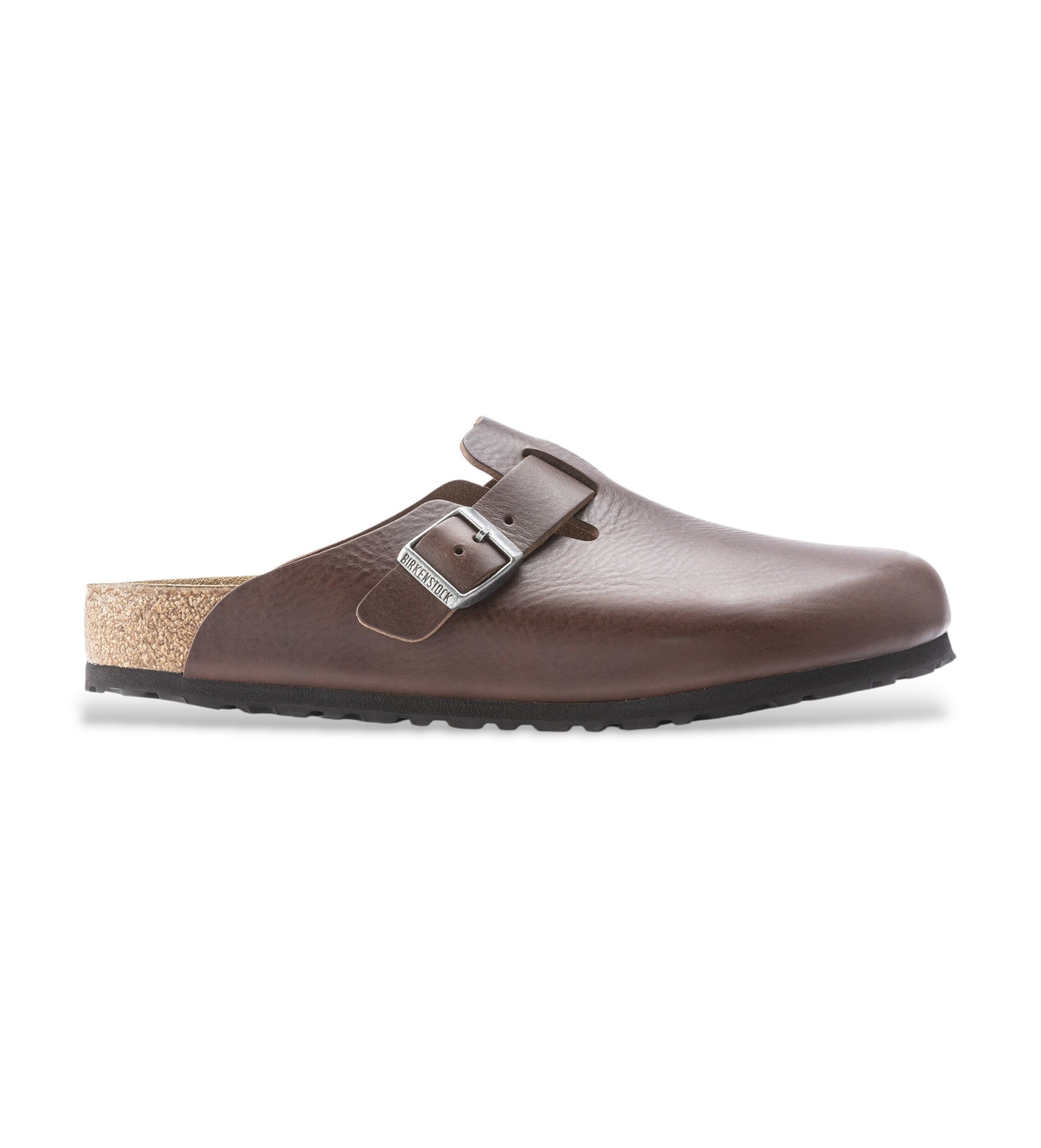 Birkenstock für Herren. 1023449 Leder-Clogs Boston Grip (Reguläre Passform) Natural Roast (43), Braun, Wohnung, Schnalle, Lässig