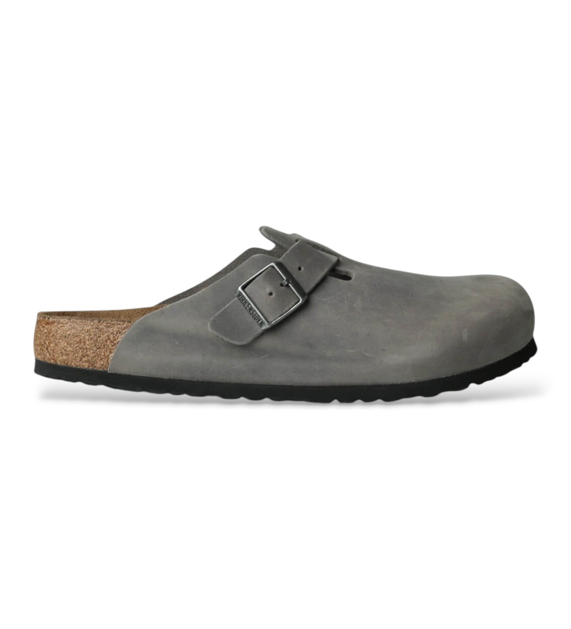 Birkenstock für Herren. 1013255 Leder-Clogs Boston (Normale Passform) grau (40), Wohnung, Schnalle, Lässig