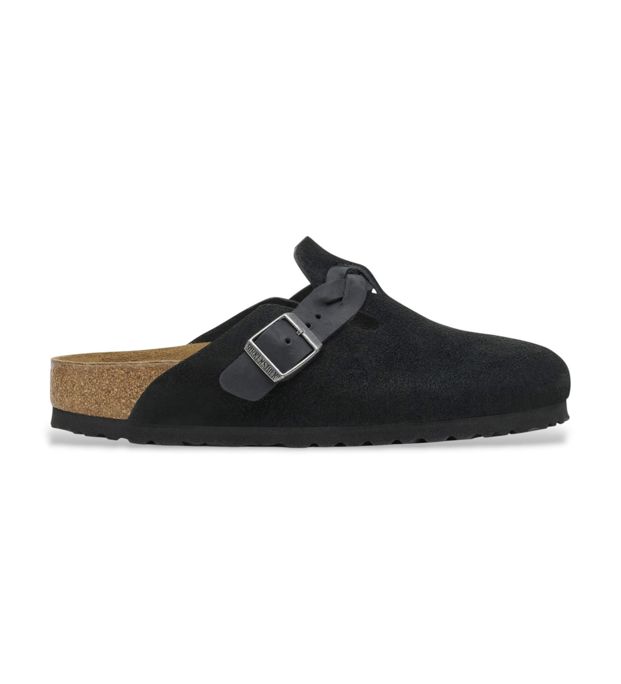 Birkenstock für Damen. 1030497 Leder-Clogs Boston Braided (Schmale Passform) schwarz (42), Wohnung, Keine, Lässig
