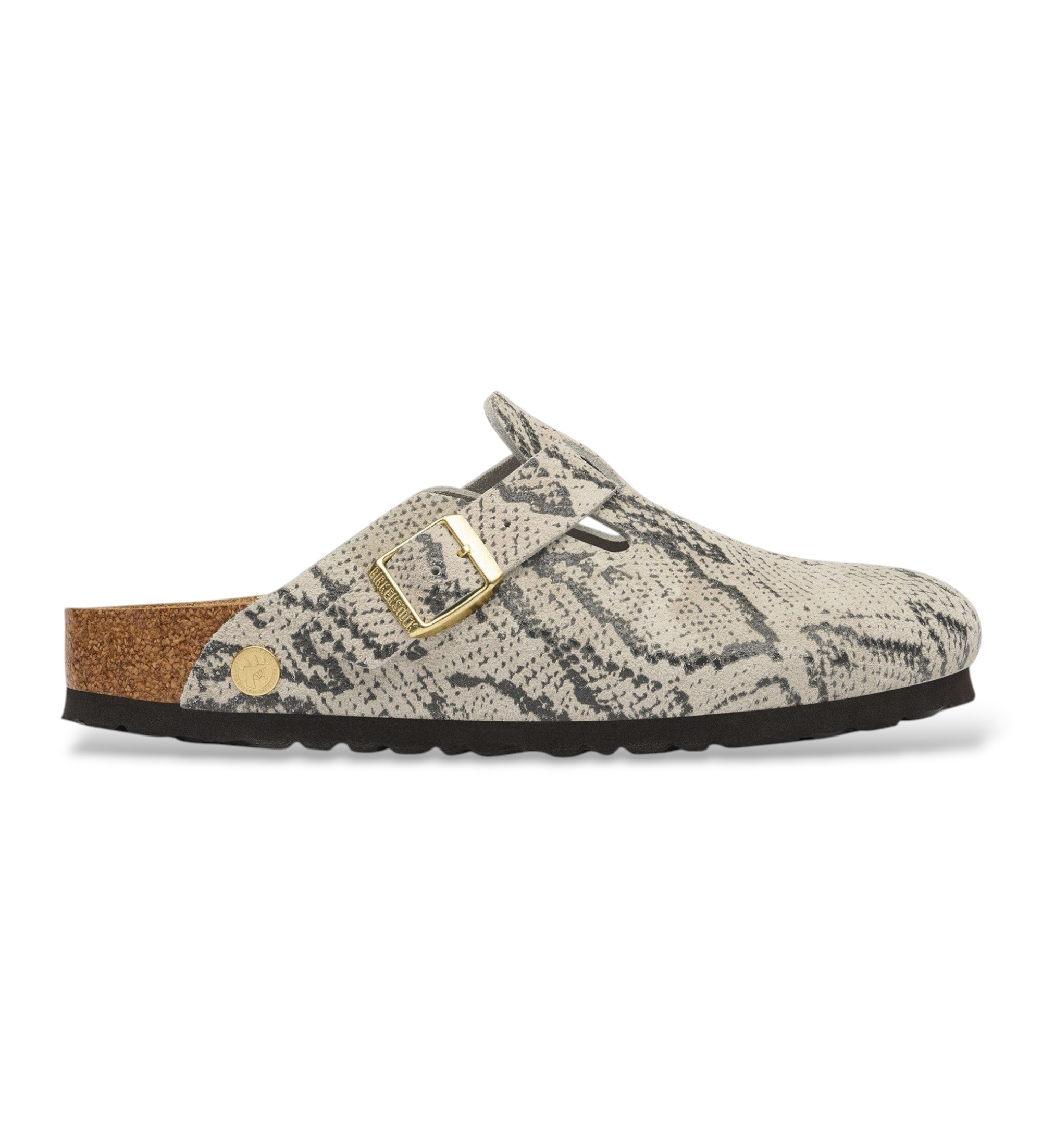 Birkenstock für Damen. 1033086 Leder-Clogs Boston (Schmale Passform) beige (41), Wohnung, Wildleder, Keine, Lässig, Tierdruck