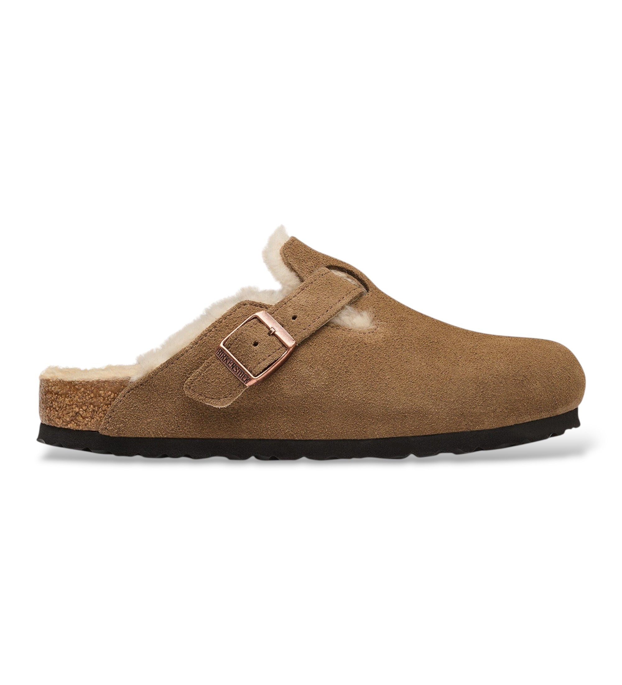 Birkenstockvoor vrouwen. 1032432 Leren Boston Shearling Klompen (Smalle Pasvorm) bruin (36), Plat, Gesp, Casual