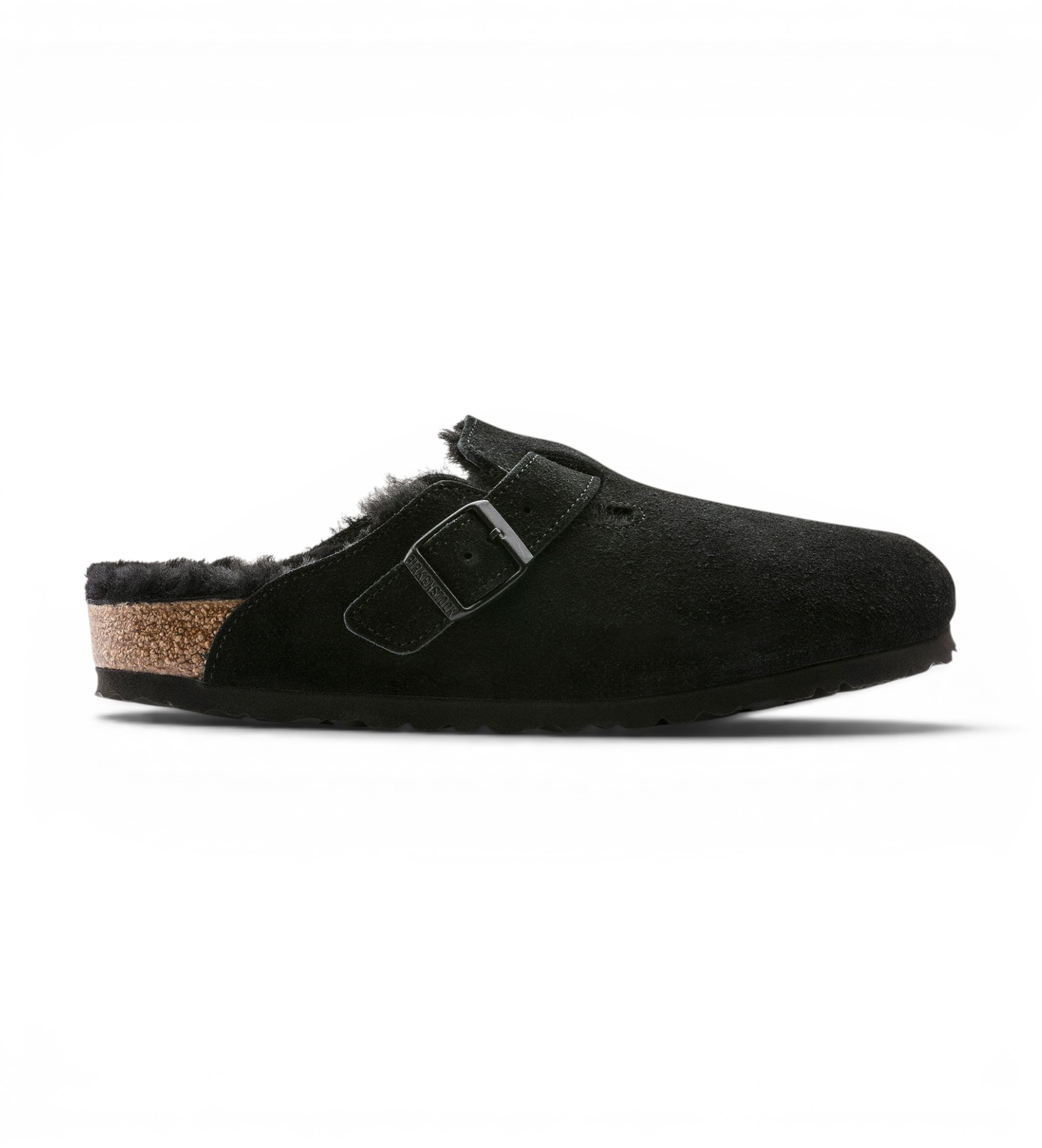 Birkenstock für Damen. 259883 Leder-Clogs Boston Shearling (Schmale Passform) schwarz (36), Wohnung, Wildleder, Keine, Lässig
