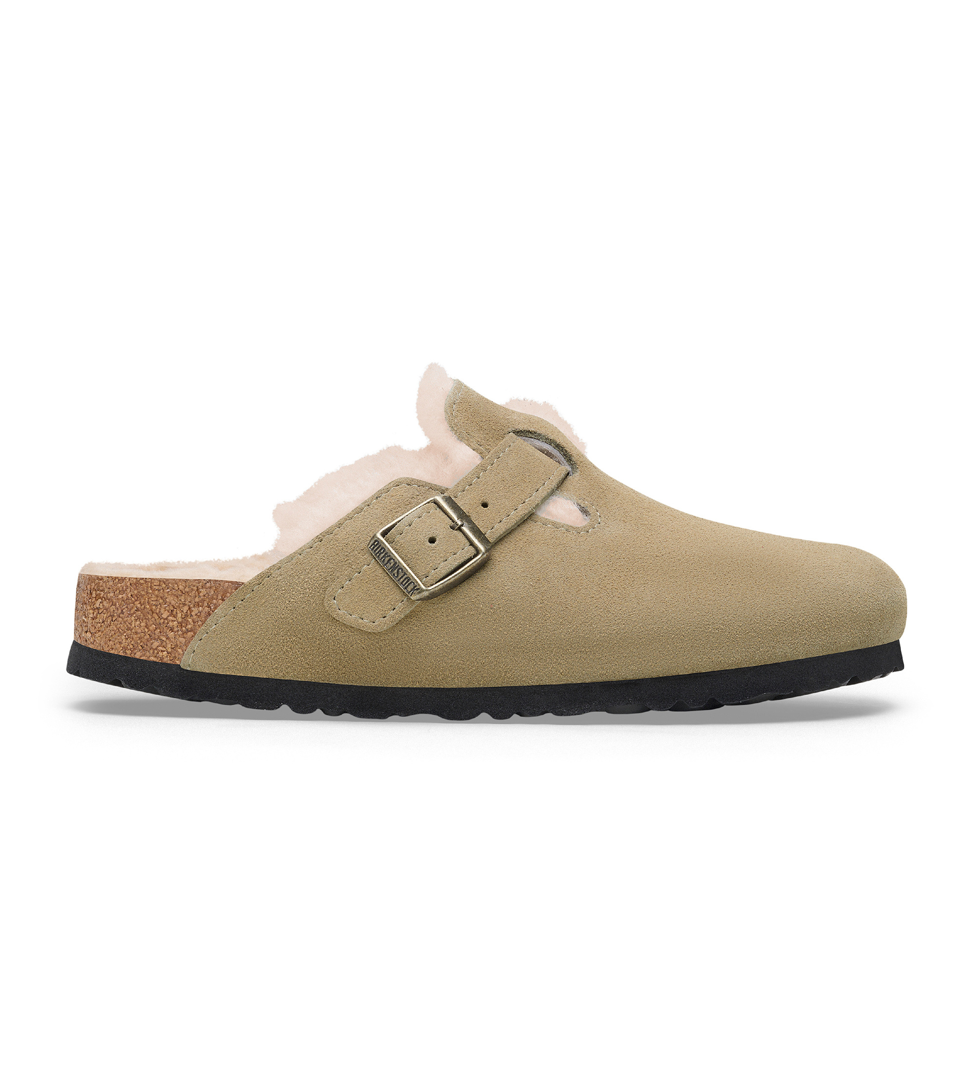 Birkenstock für Damen. 1028299 Leder-Clogs Boston Shearling (Schmale Passform) beige (38), Wohnung, Wildleder, Keine, Lässig