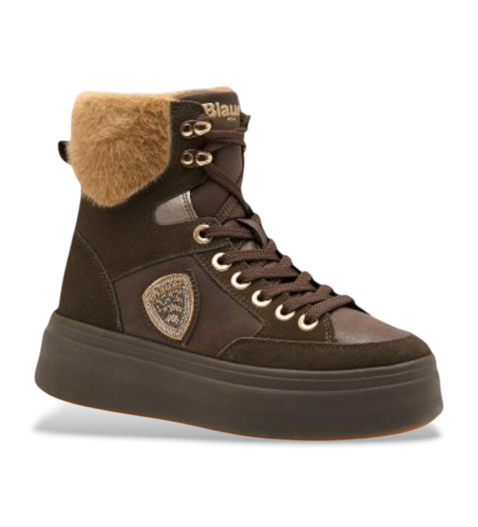 Blauer für Damen. F5EMERY01 Emery braune Lederstiefeletten (36), 1 bis 3 cm, Schnürsenkel, Lässig