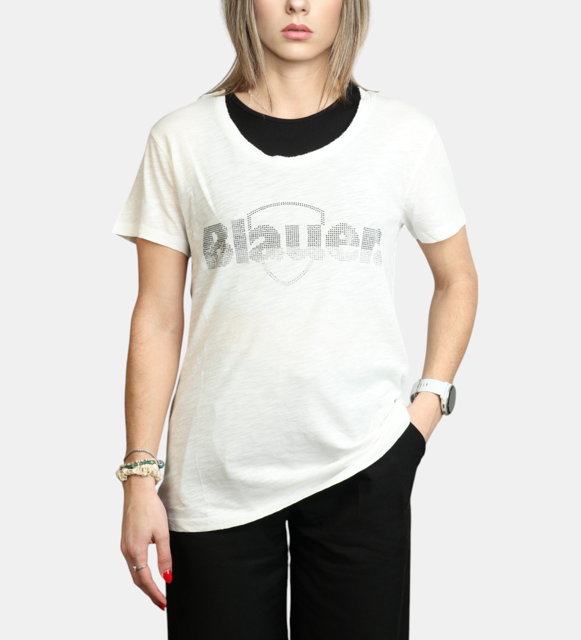 Blauer für Damen. 25SBLDH02372 Graham weißes Glitzer-T-Shirt (L), Lässig, Baumwolle, Kurzarm
