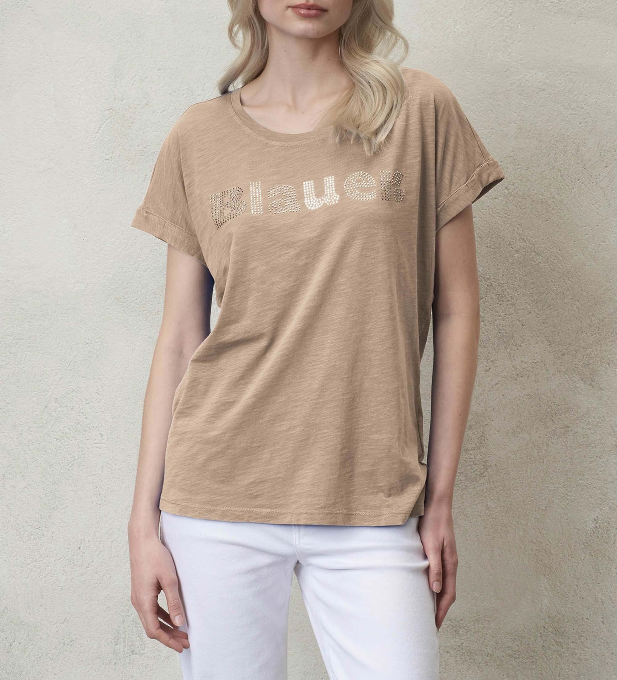 Blauer für Damen. 24SBLDH02336 Beiges Glitzer-T-Shirt (XS), Lässig, Baumwolle, Kurzarm