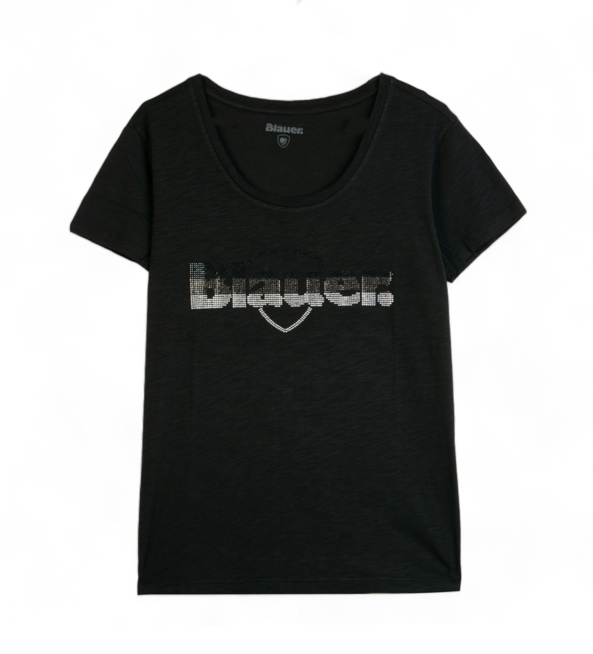 Blauer für Damen. 24SBLDH02335 Schwarzes Glitzer-Degradé-T-Shirt (XS), Lässig, Baumwolle, Kurzarm