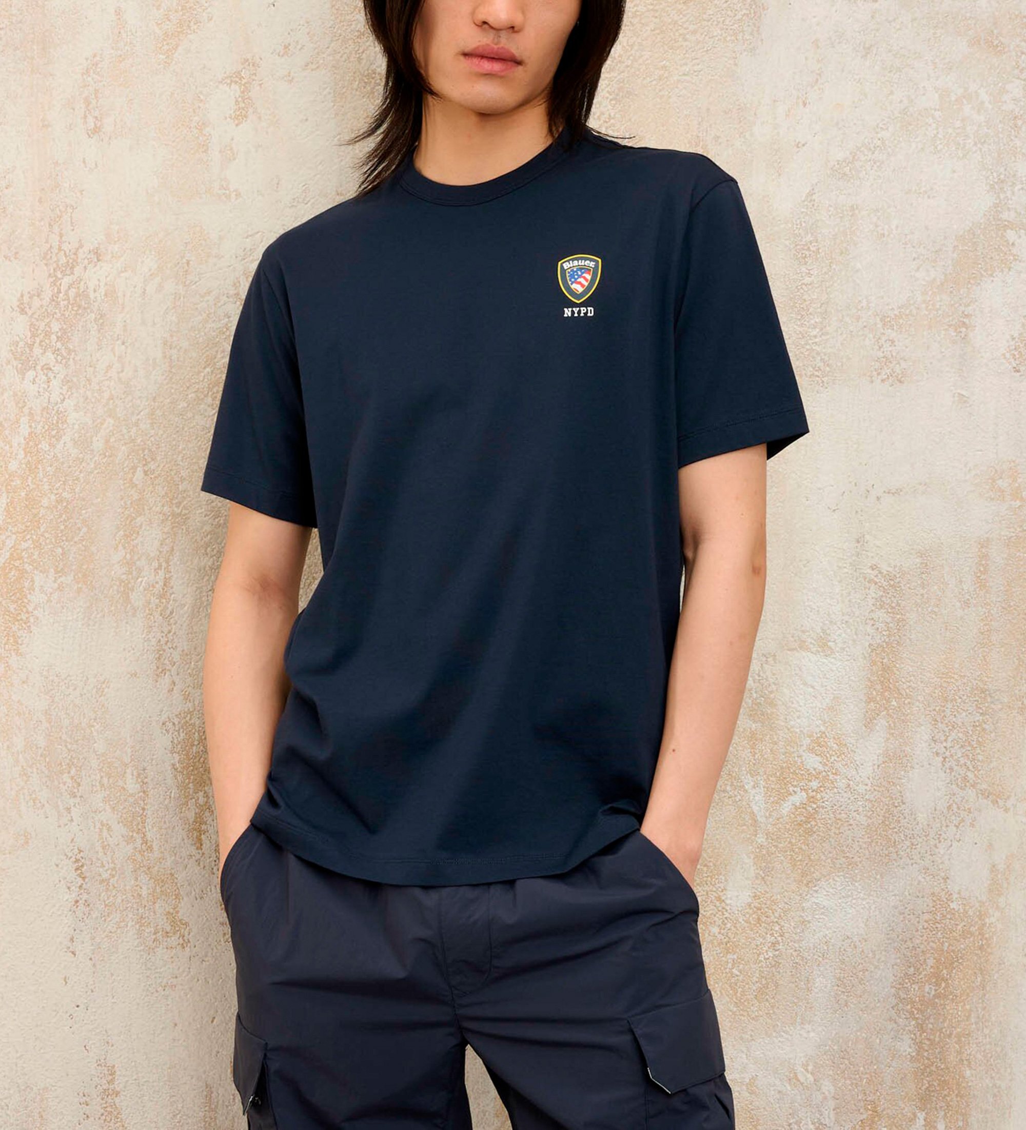 Blauer für Herren. 25SBLUH02196 NYPD Irving Navy T-Shirt (M), Lässig, Baumwolle, Kurzarm, Marine