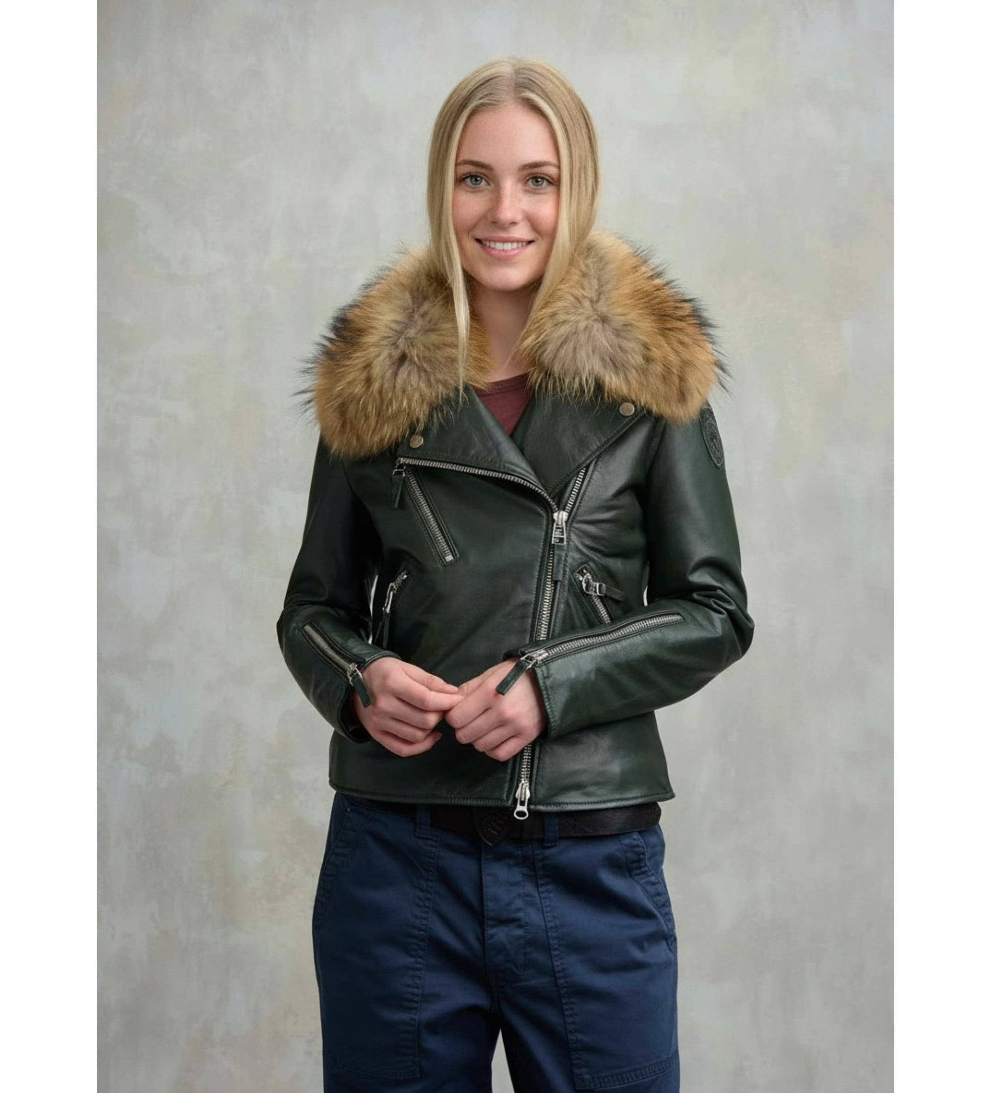 Blauer für Damen. 25WBLDL01340 Lederjacke mit Pelz Cherry schwarz (XS), Lässig