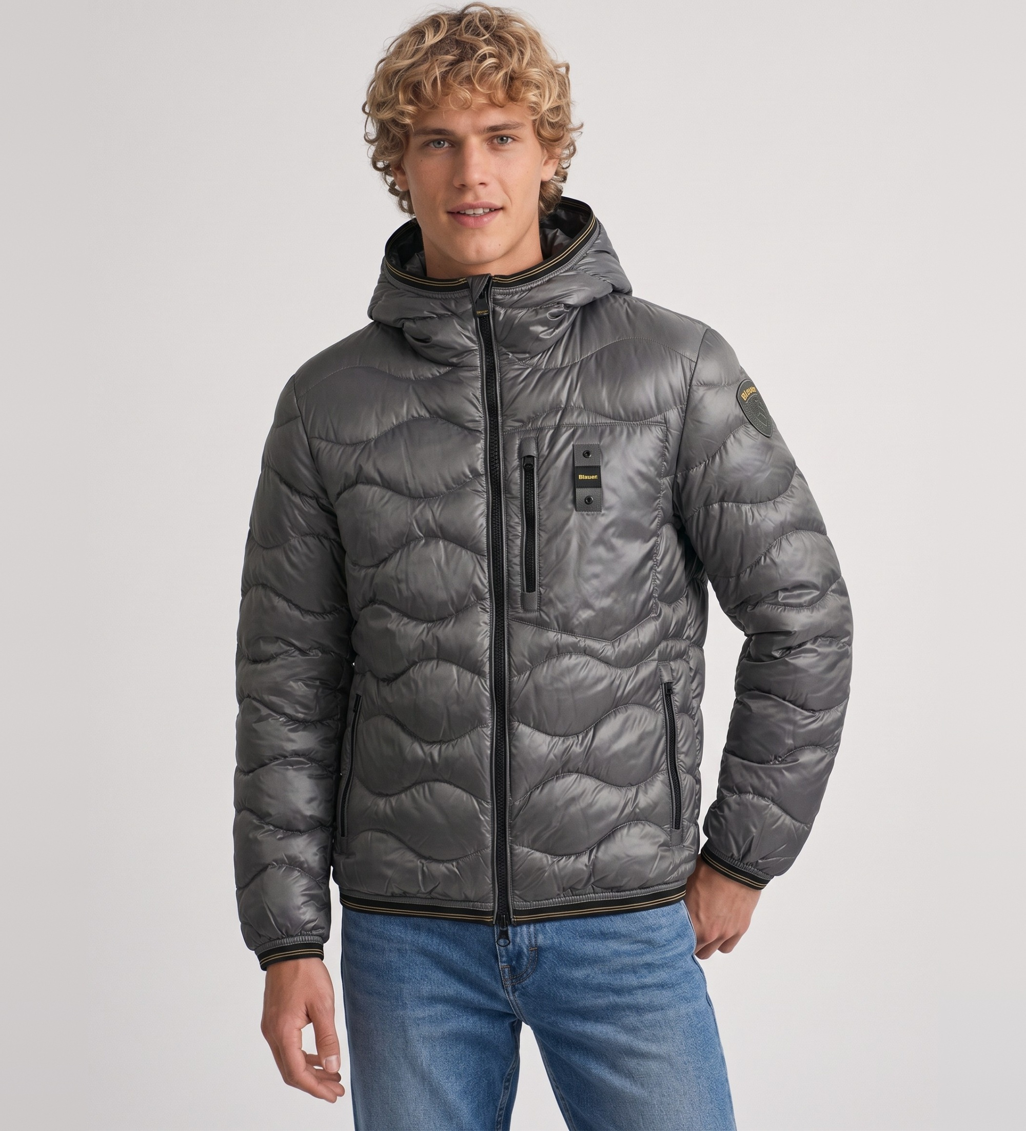 Blauer für Herren. 26WBLUC03064 Graue gesteppte Jacke Wave (L), Lässig, Polyamid
