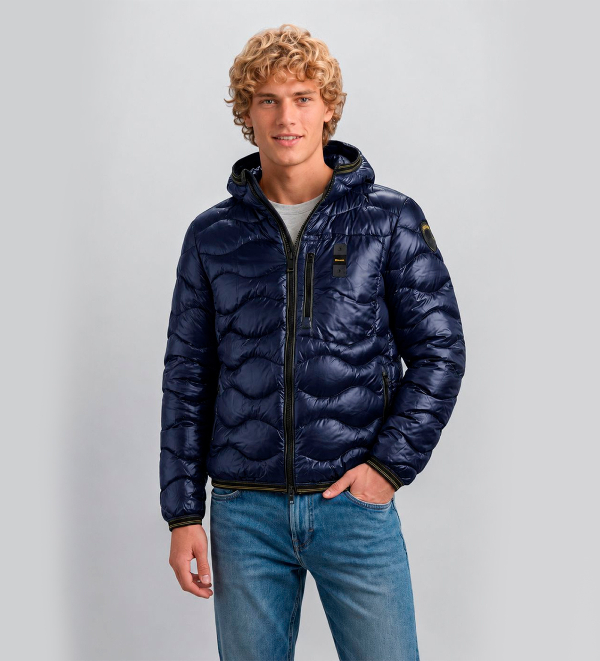 Blauervoor mannen. 26WBLUC03064 Gewatteerde jas Wave marineblauw (S), Casual, Polyamide