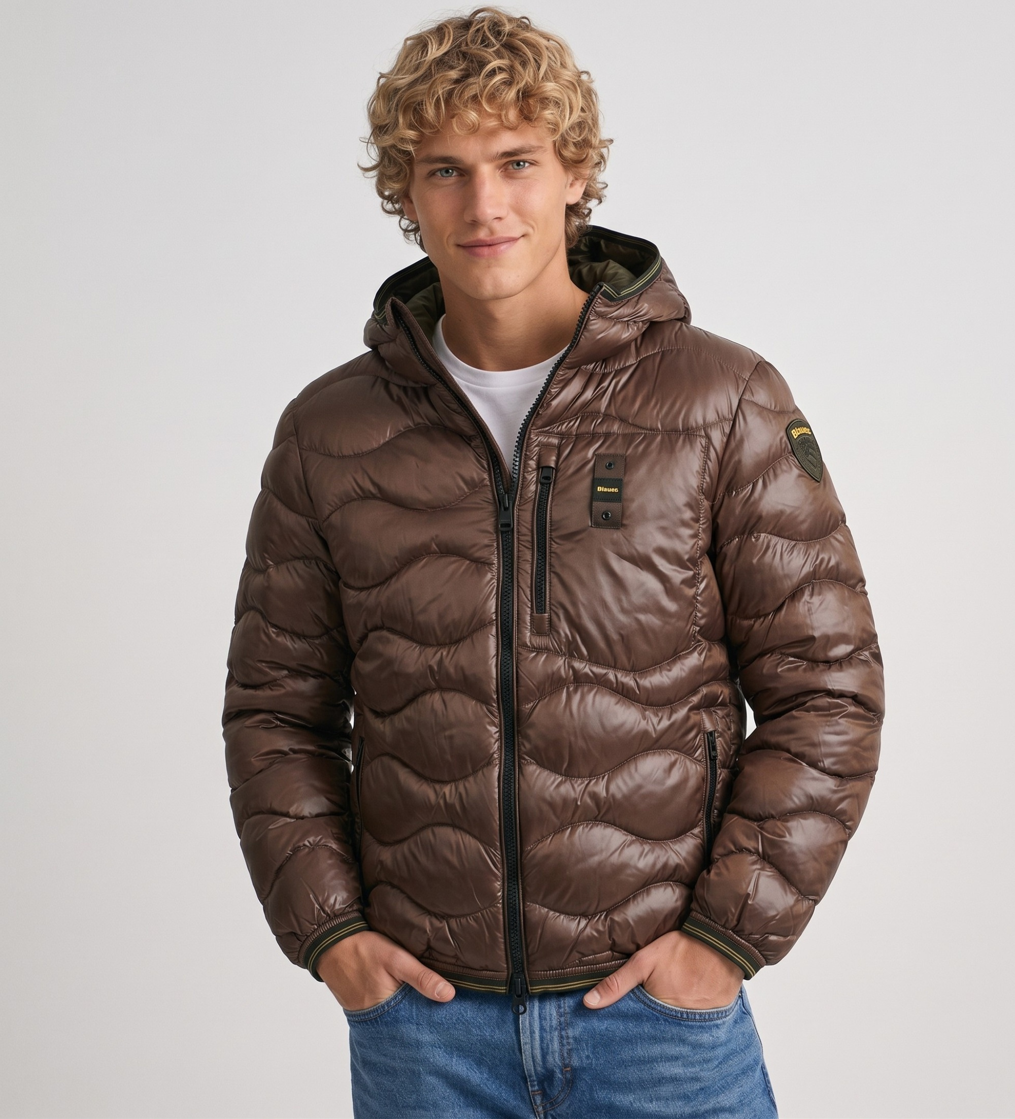Blauer für Herren. 26WBLUC03064 Braune gesteppte Jacke Wave (L), Lässig, Polyamid