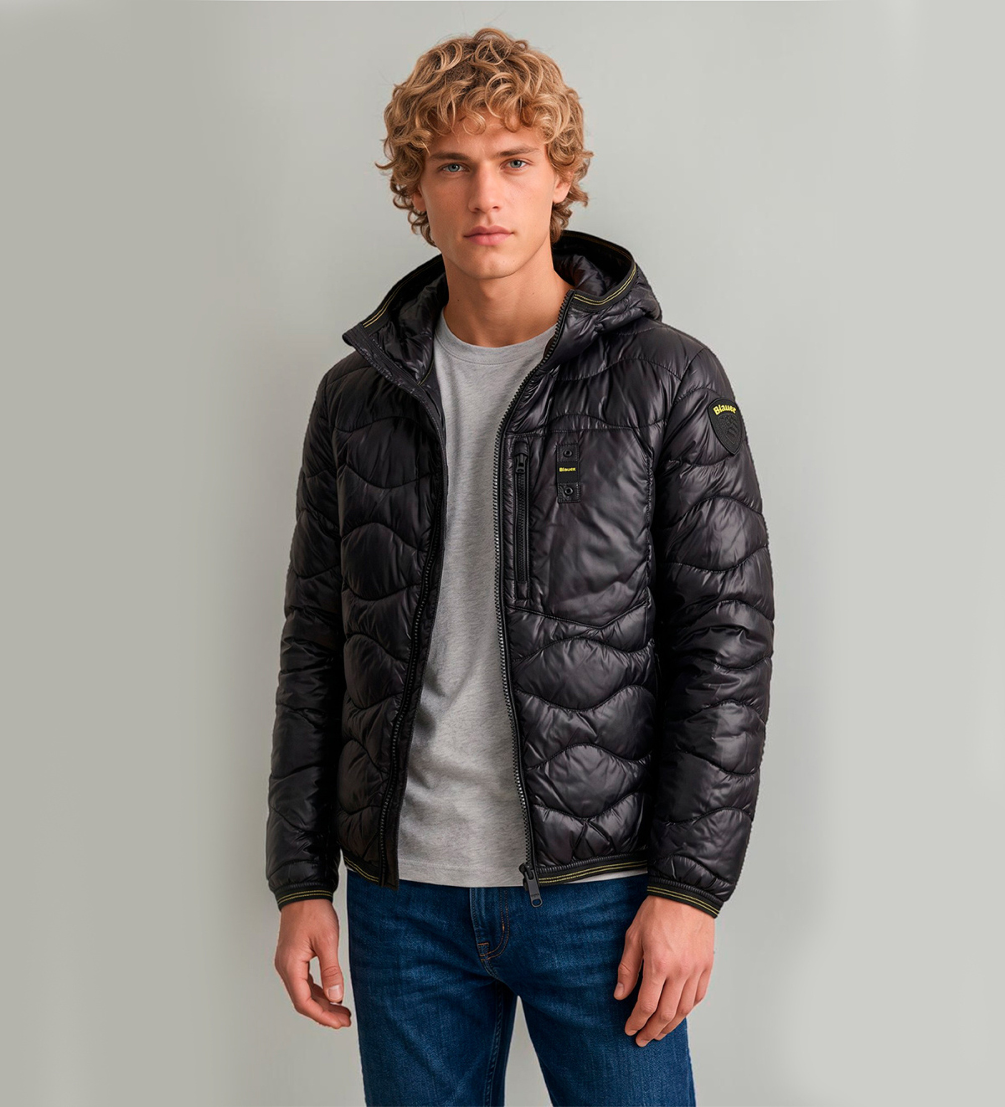 Blauervoor mannen. 26WBLUC03064 Wave gewatteerde jas zwart (M), Casual, Polyamide