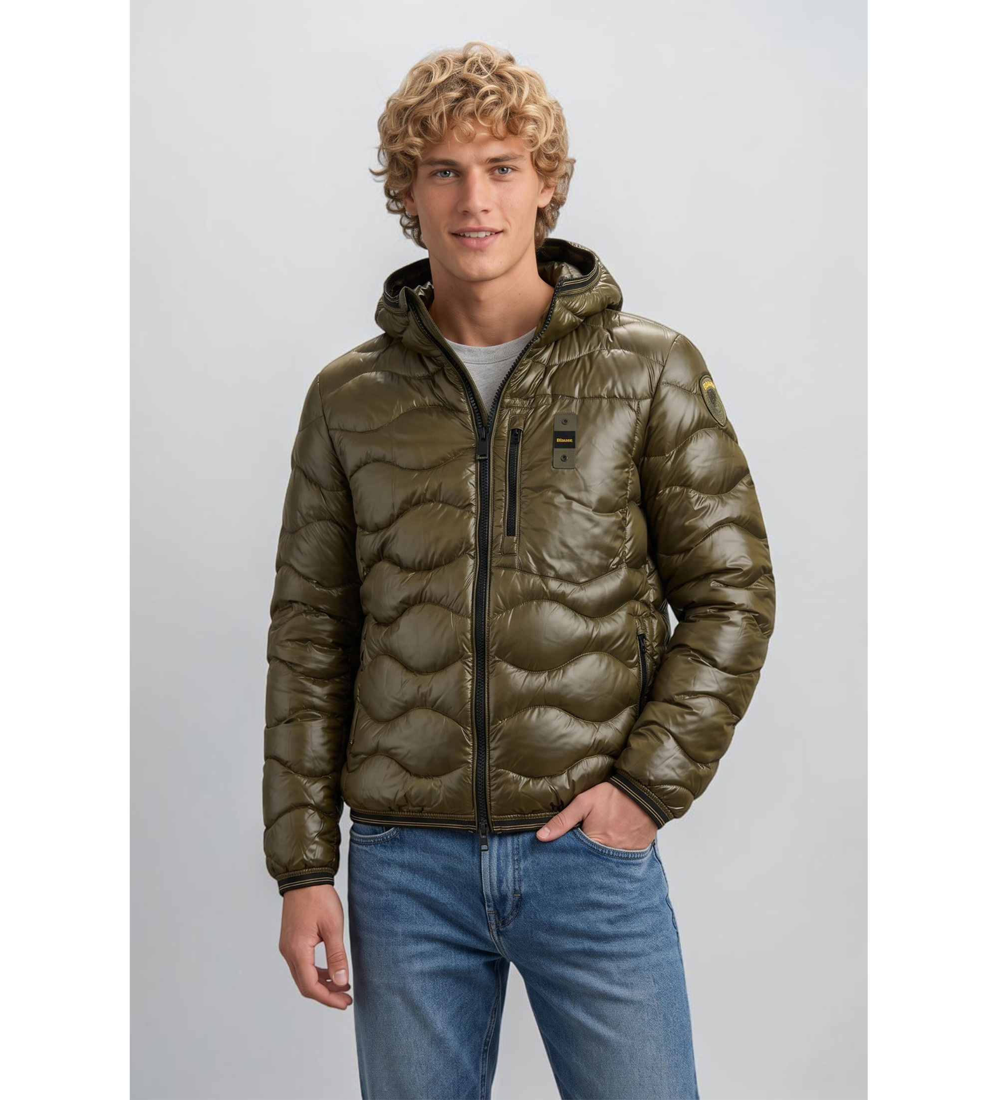 Blauer für Herren. 26WBLUC03064 Olivgrüne Wave-Steppjacke (M), Lässig, Polyamid