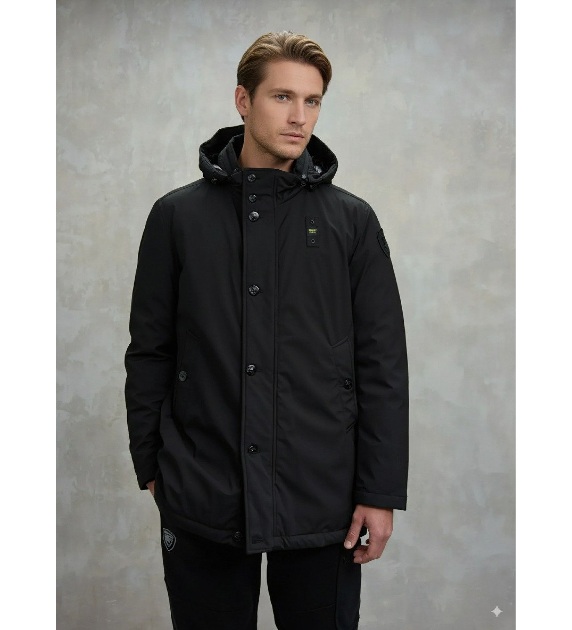 Blauer für Herren. 25WBLUK03142 Chester abnehmbarer Kapuzenparka schwarz (M), Lässig, Polyester