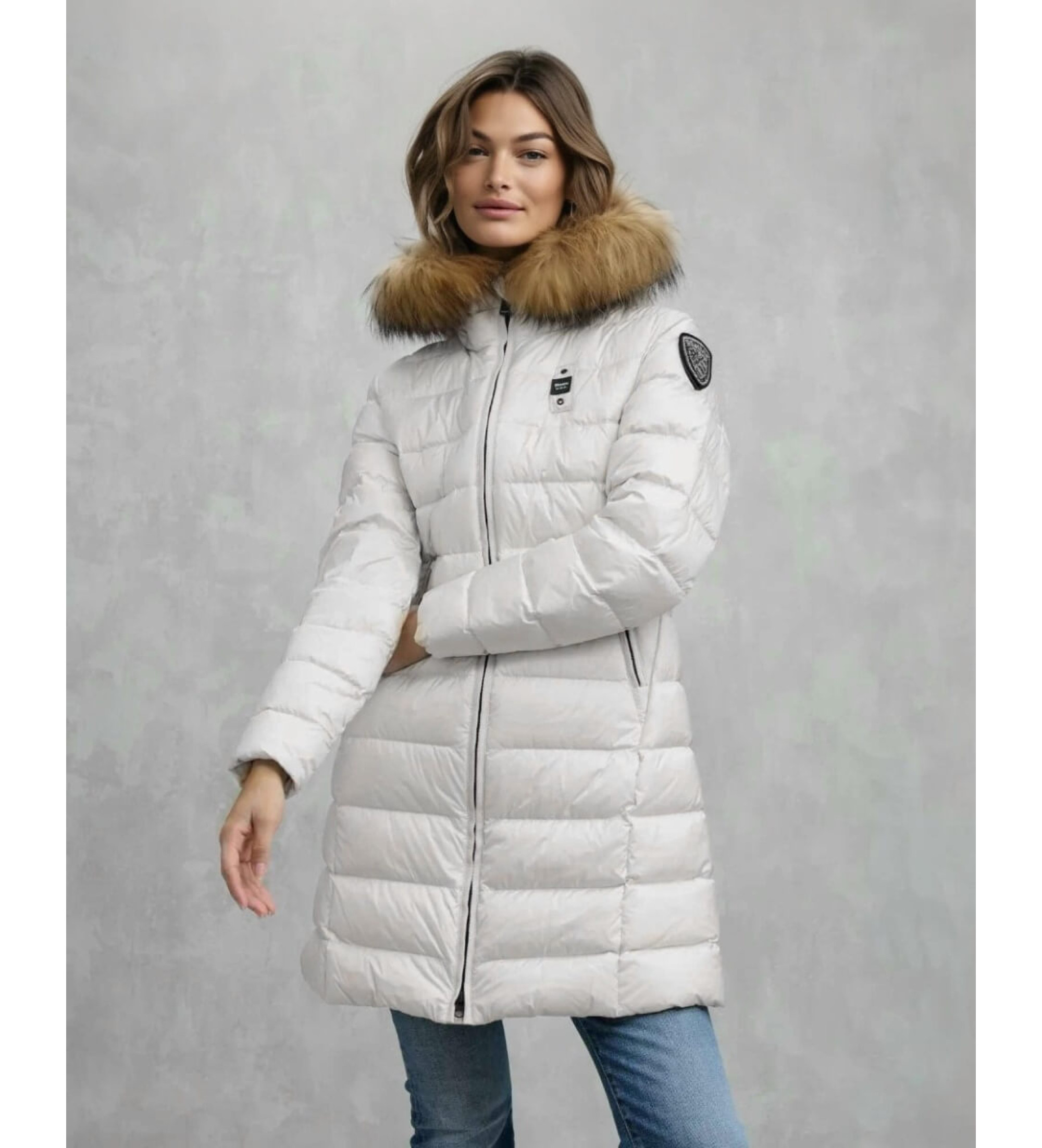 Blauer für Damen. 25WBLDK03103 Kristin lange Pelzjacke weiß (M), Lässig, Polyamid