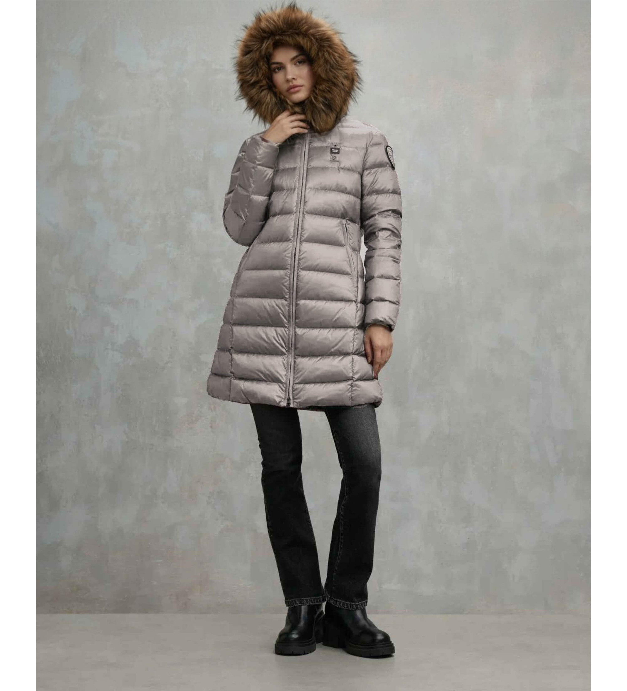 Blauer für Damen. 25WBLDK03103 Kristin lange Pelzjacke grau (M), Lässig, Polyamid
