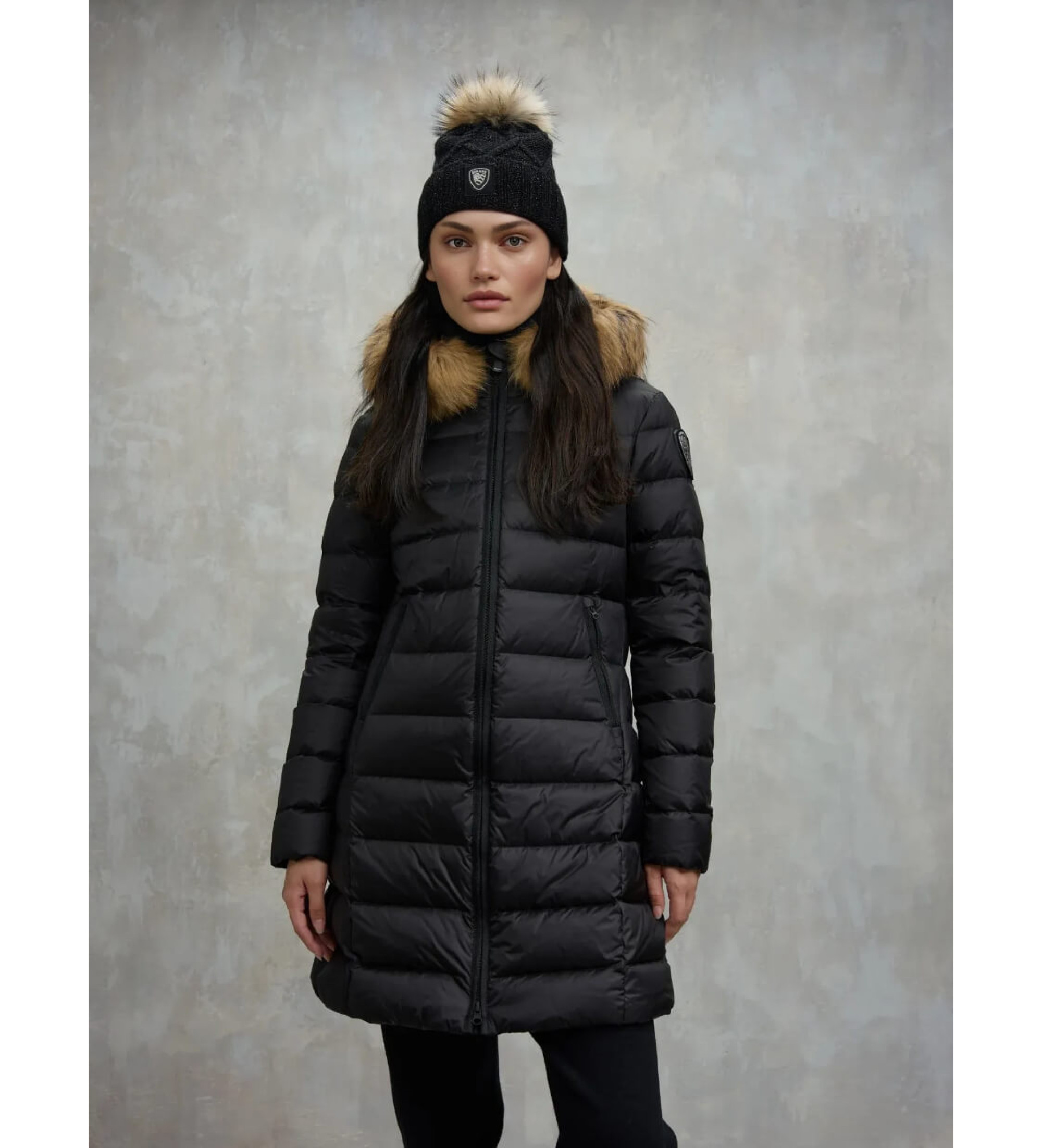 Blauer für Damen. 25WBLDK03103 Lange Jacke mit Pelzbesatz Kristin schwarz (L), Lässig, Polyamid