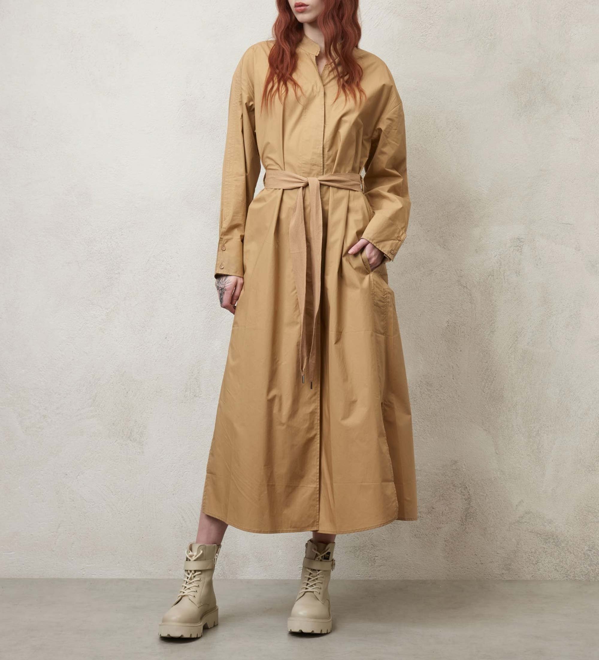 Blauer für Damen. 24SBLDV01277 Braunes Gürtelkleid (S), Lässig, Baumwolle, Langarm